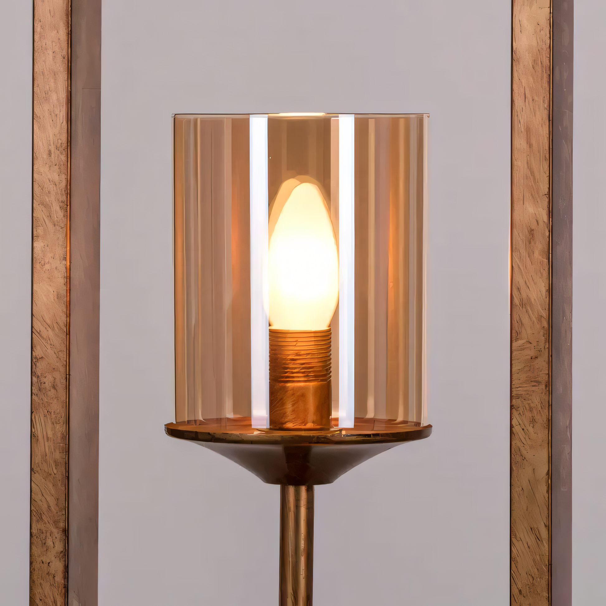 Curtain Call (Antique Gold) Floor Lamp casting a soft glow