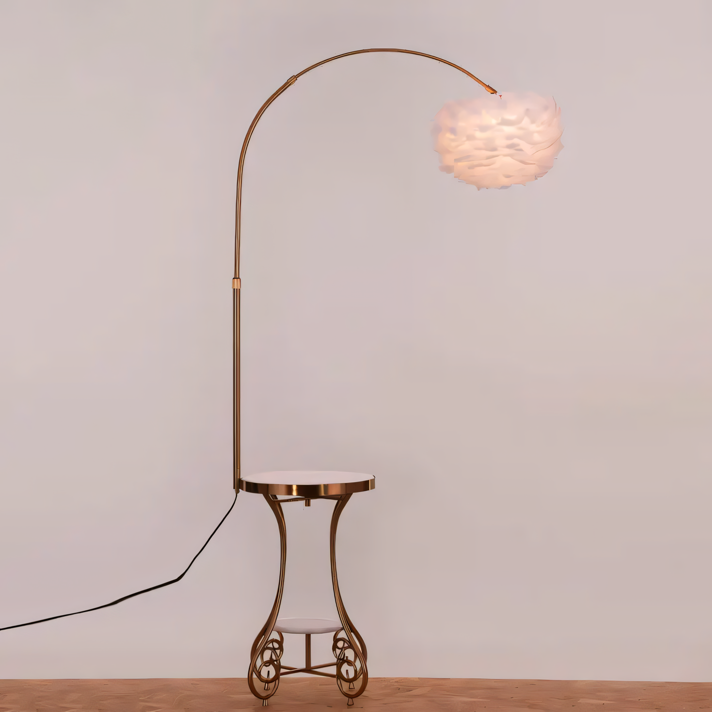 Bird In Hand (Faux Feather Shade) Marble Floor Lamp