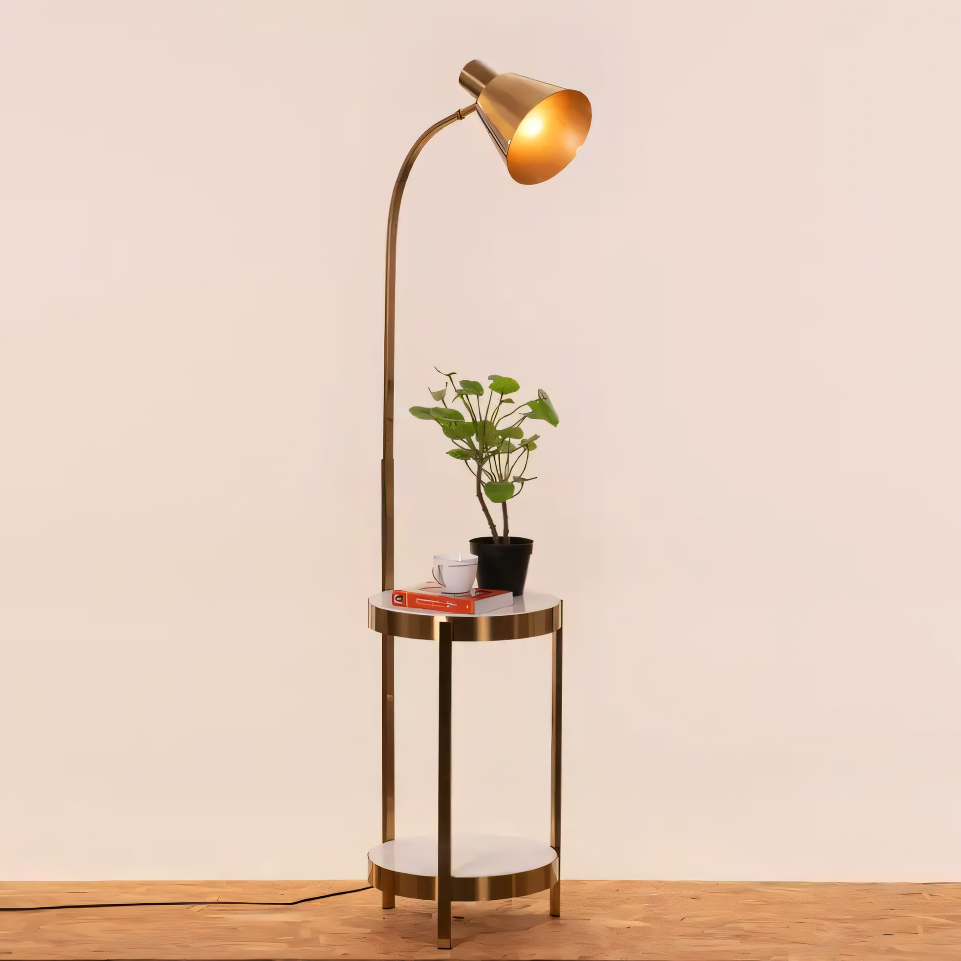 Opulent floor lamp featuring white marble and gold finish