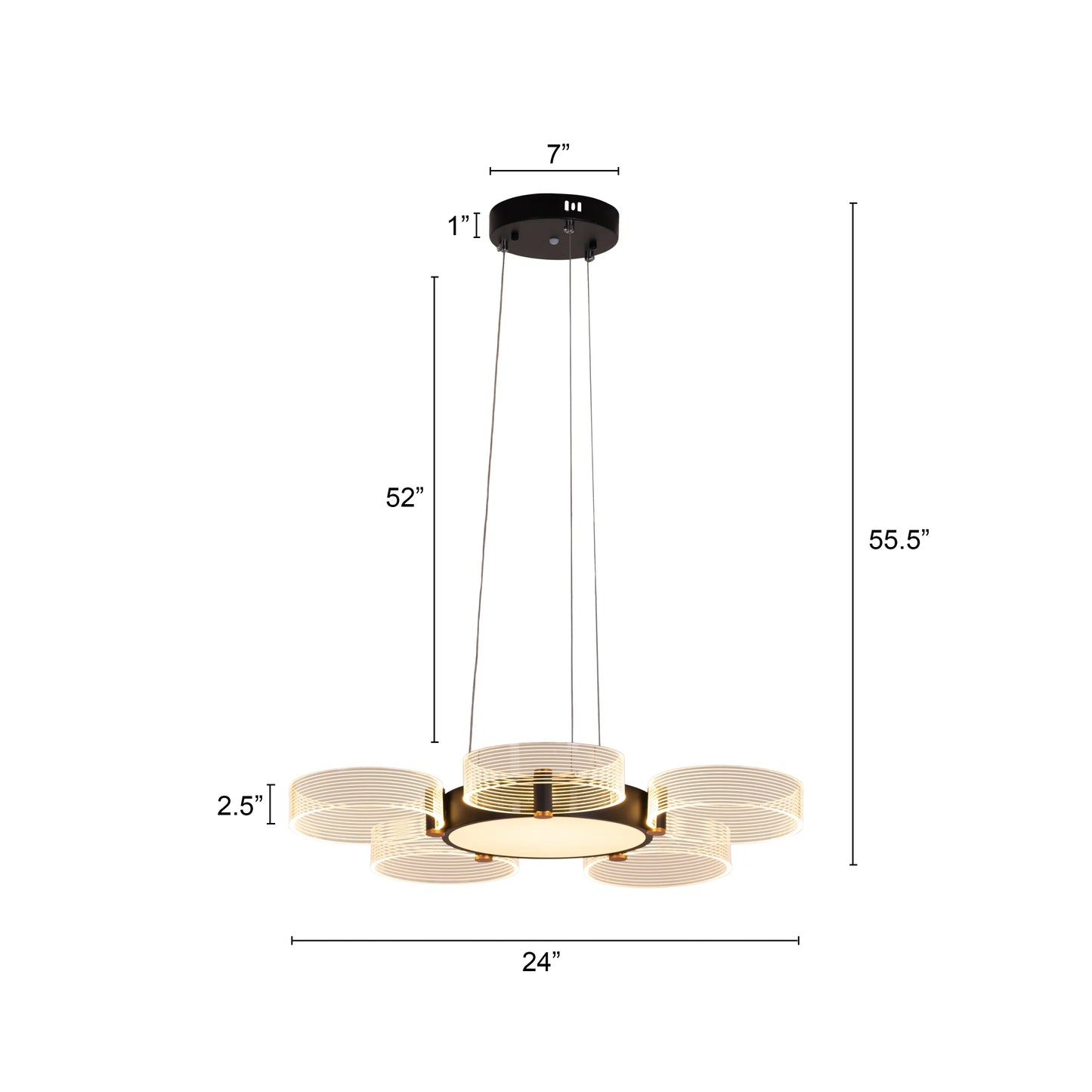 Stylish Meet And Greet Chandelier with five adjustable heads in a modern living room.