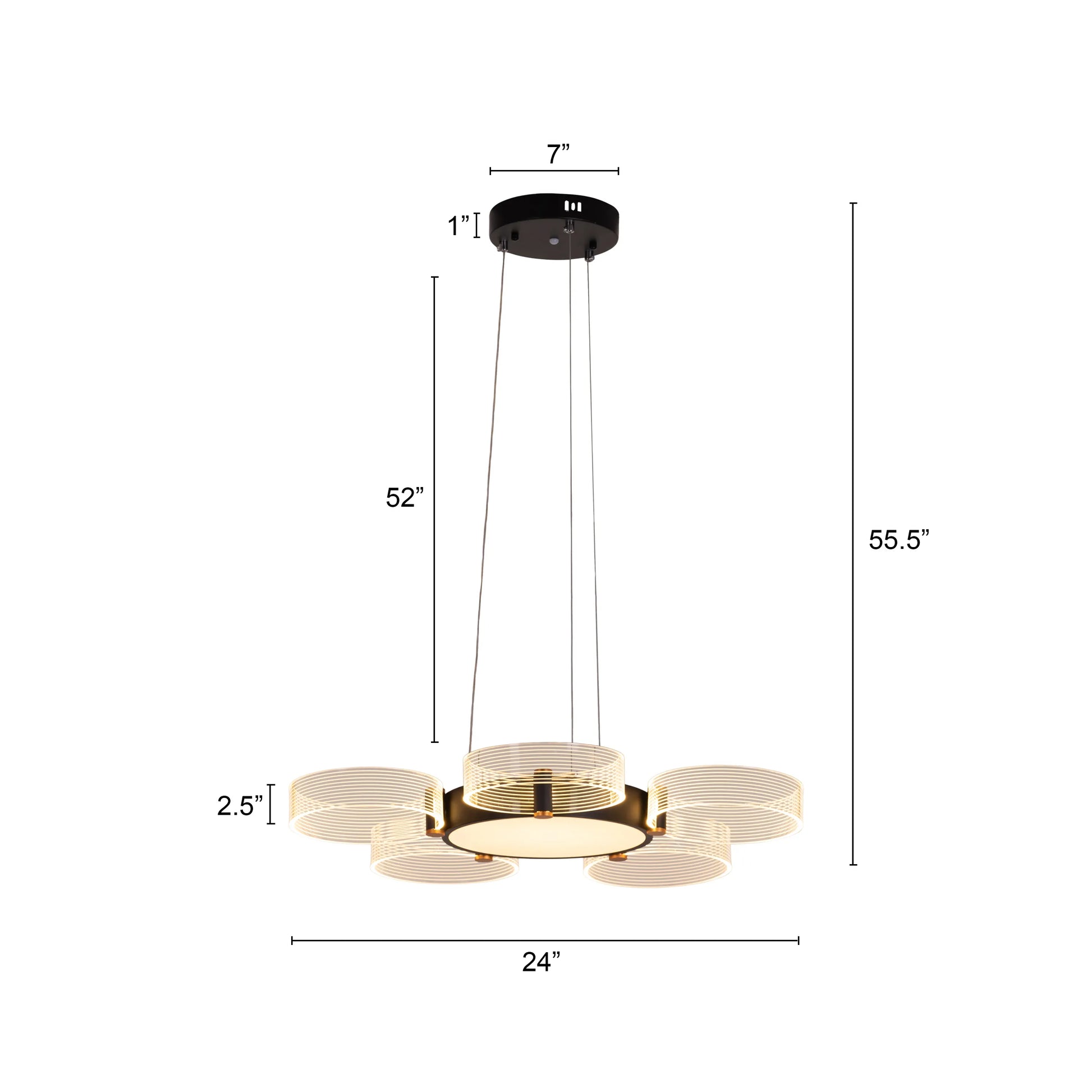 Stylish Meet And Greet Chandelier with five adjustable heads in a modern living room.