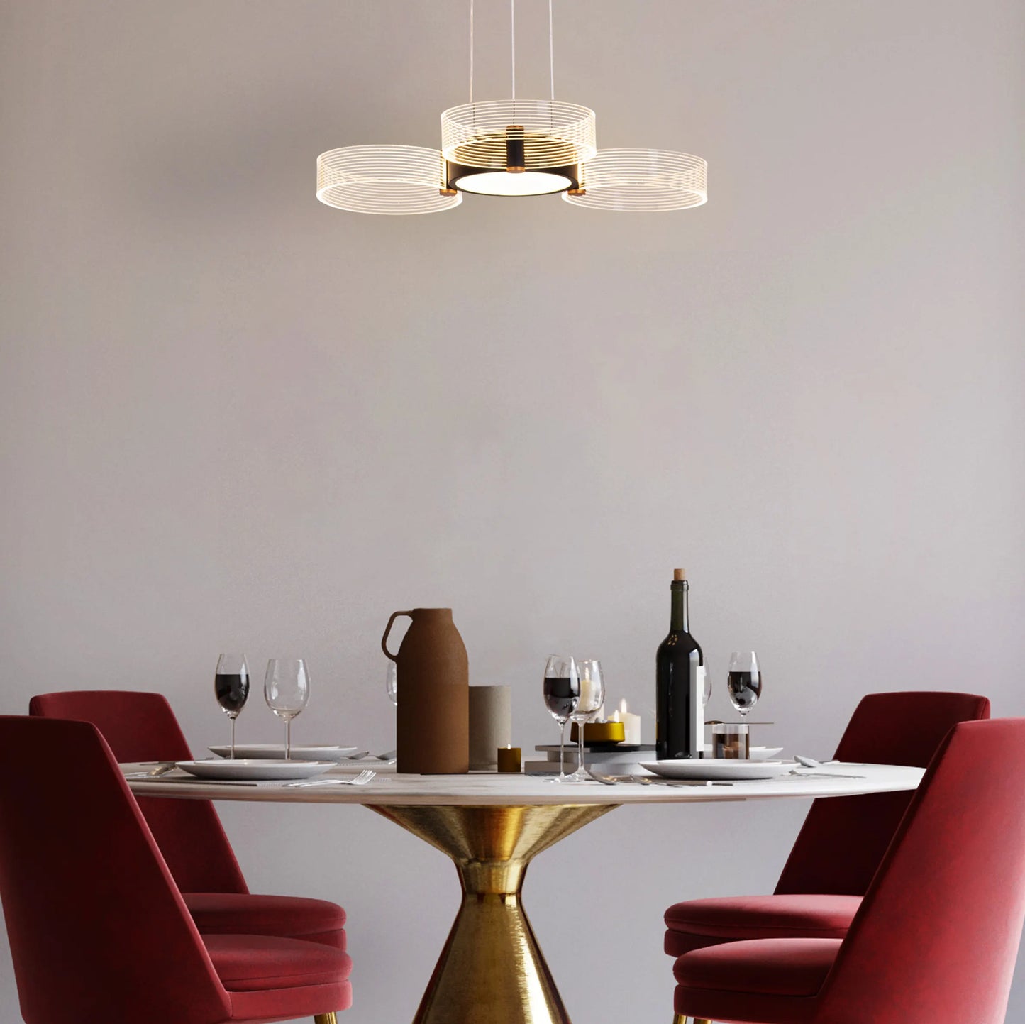 Meet And Greet small chandelier with 3 dimmable LED heads and remote control