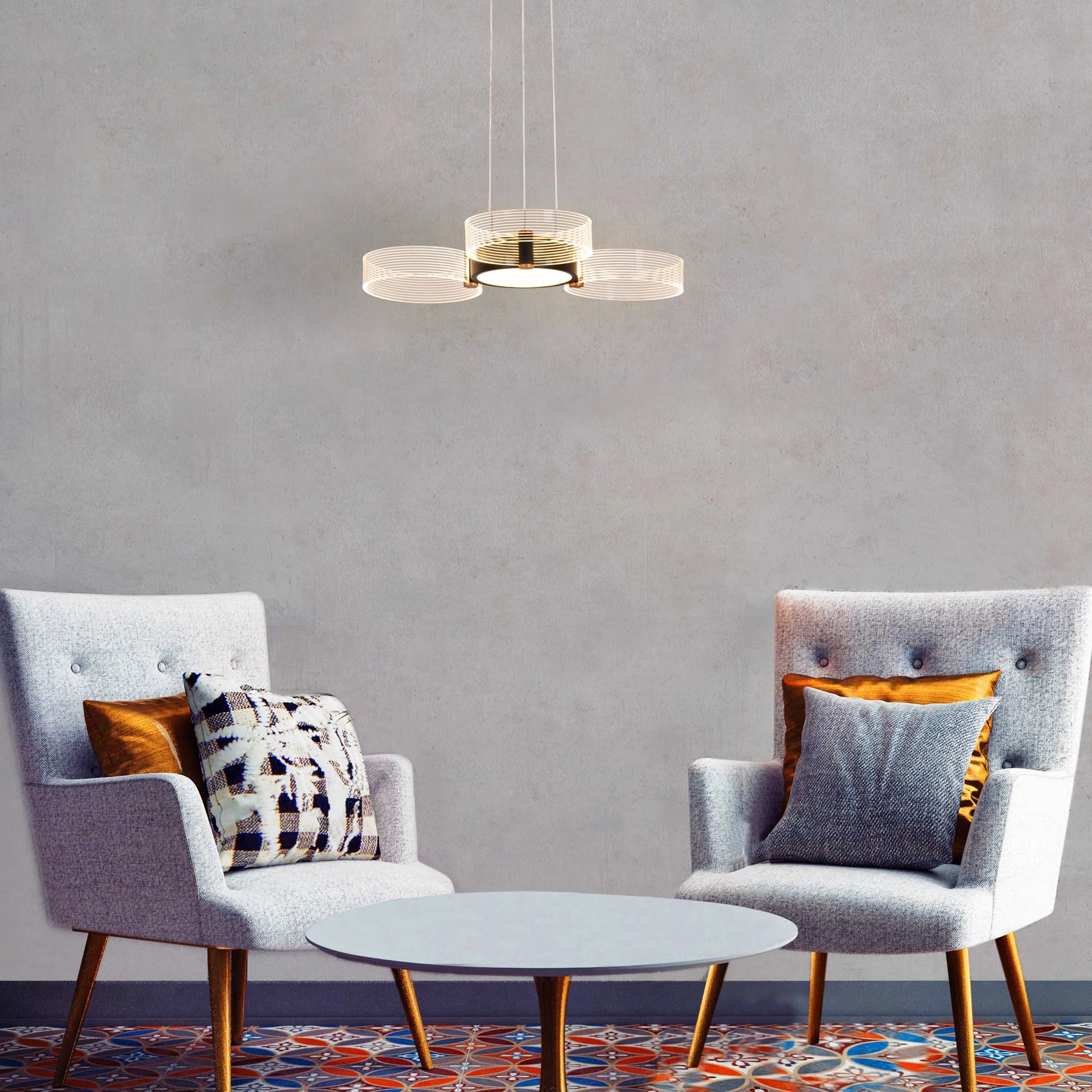 Meet And Greet small chandelier with 3 dimmable LED heads and remote control