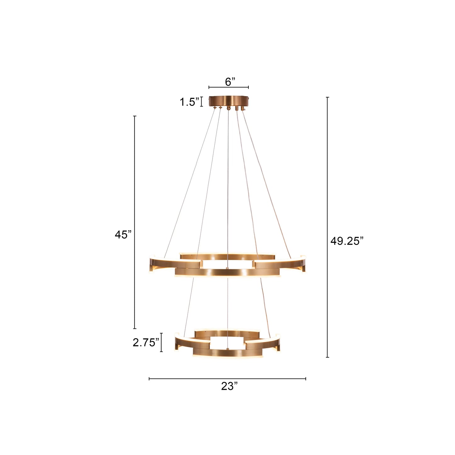 Bring A Friend medium gold chandelier with dimmable LED lights illuminating a modern dining room