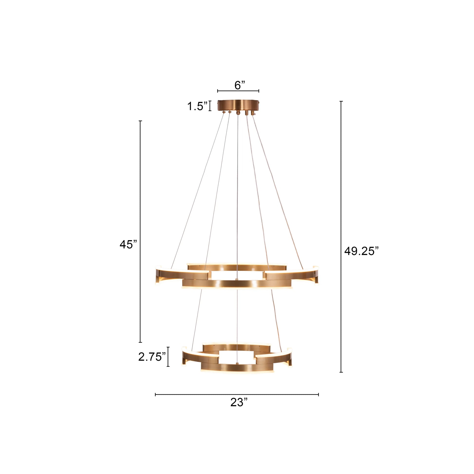 Bring A Friend medium gold chandelier with dimmable LED lights illuminating a modern dining room
