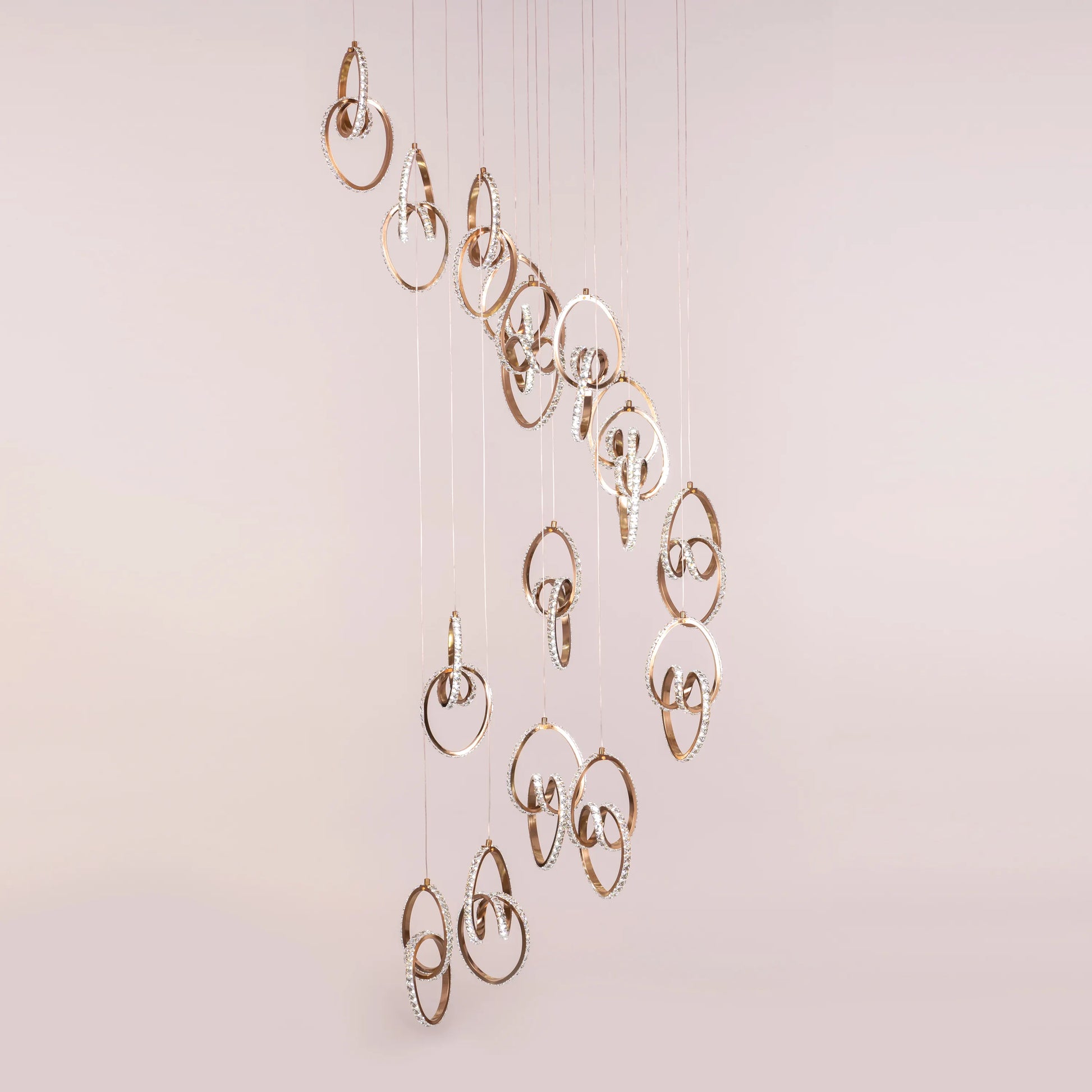 Stunning gold and crystal double-height chandelier with dimmable LED lights