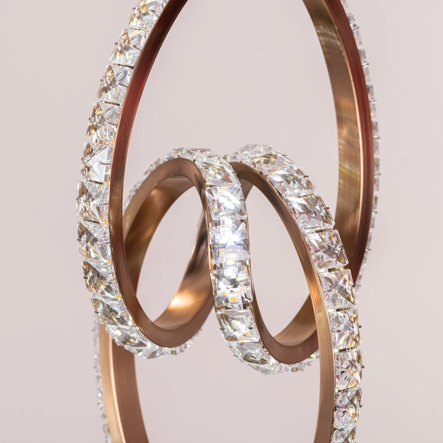 Stunning gold and crystal double-height chandelier with dimmable LED lights