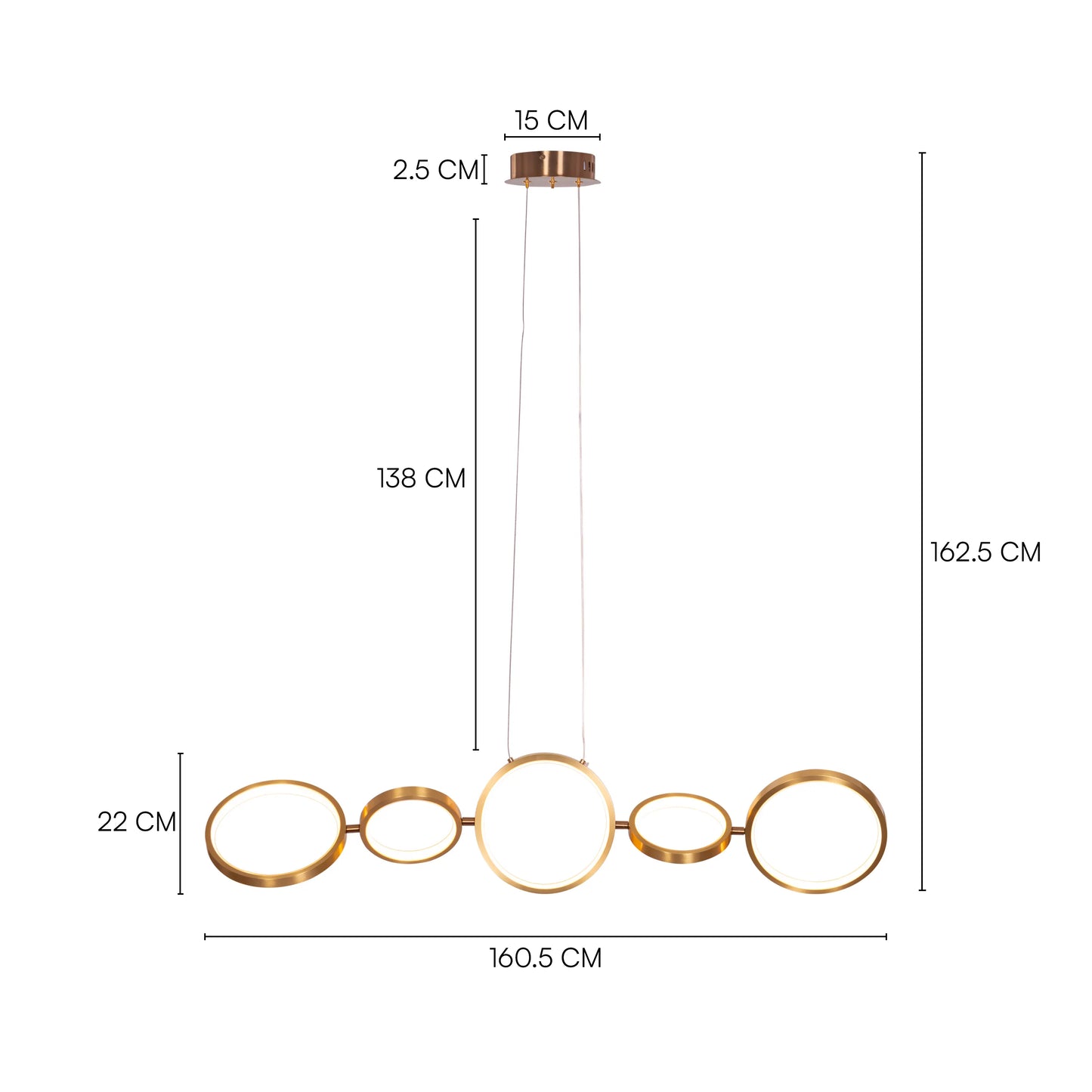 Large gold How We Play chandelier with playful design elements illuminating a luxurious living room