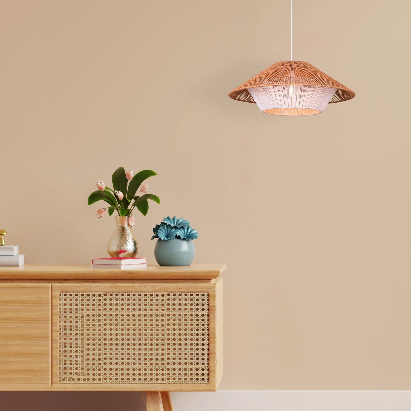 Mean What You Say (Brown, White) Rattan Pendant Light