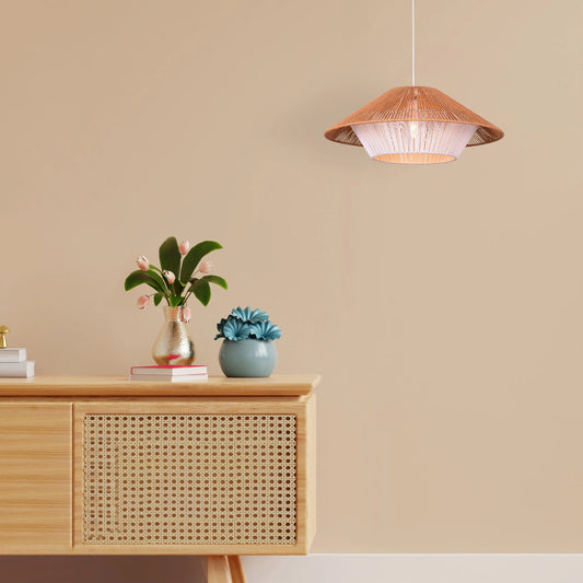 Mean What You Say (Brown, White) Rattan Pendant Light