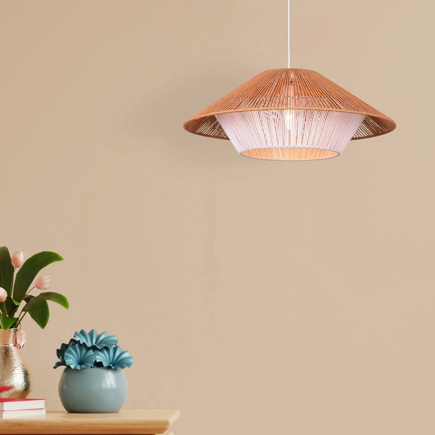 Mean What You Say (Brown, White) Rattan Pendant Light