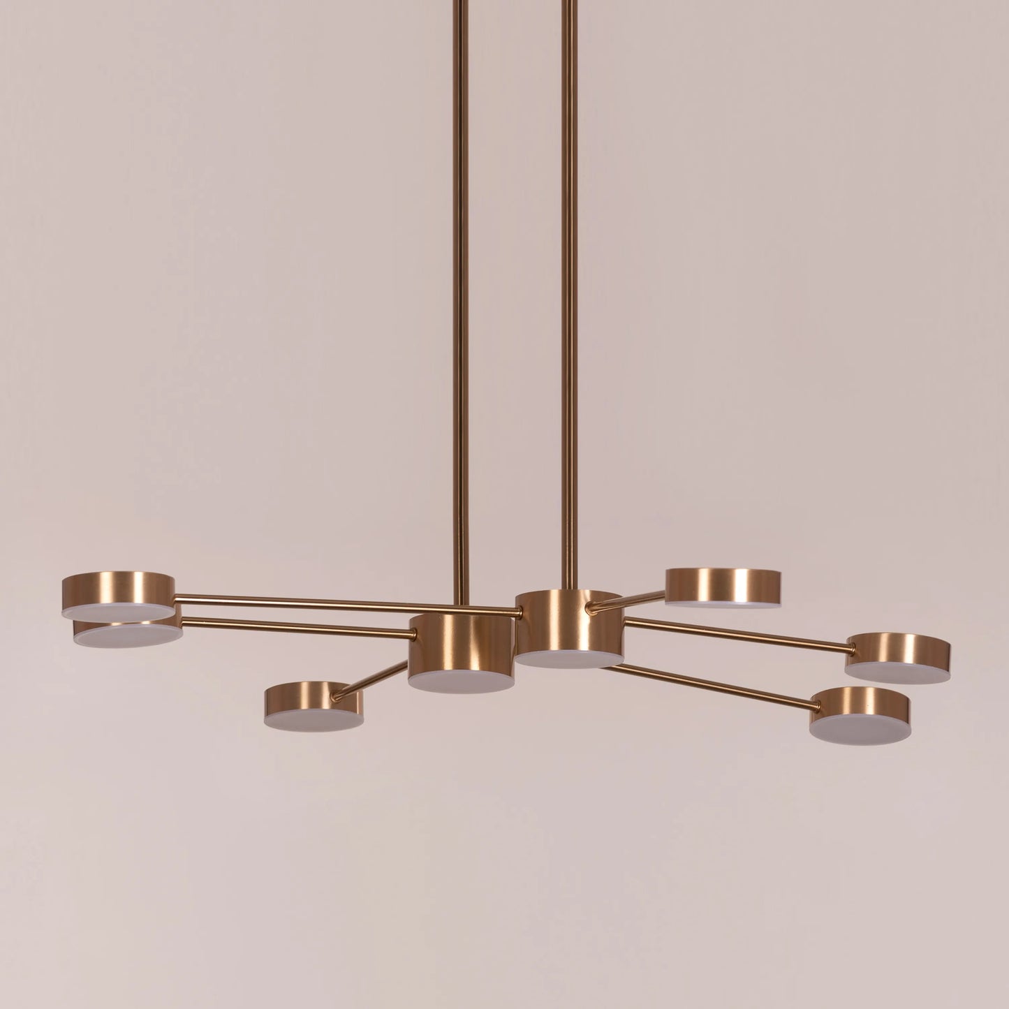 Luxurious gold chandelier with dimmable LED lighting.