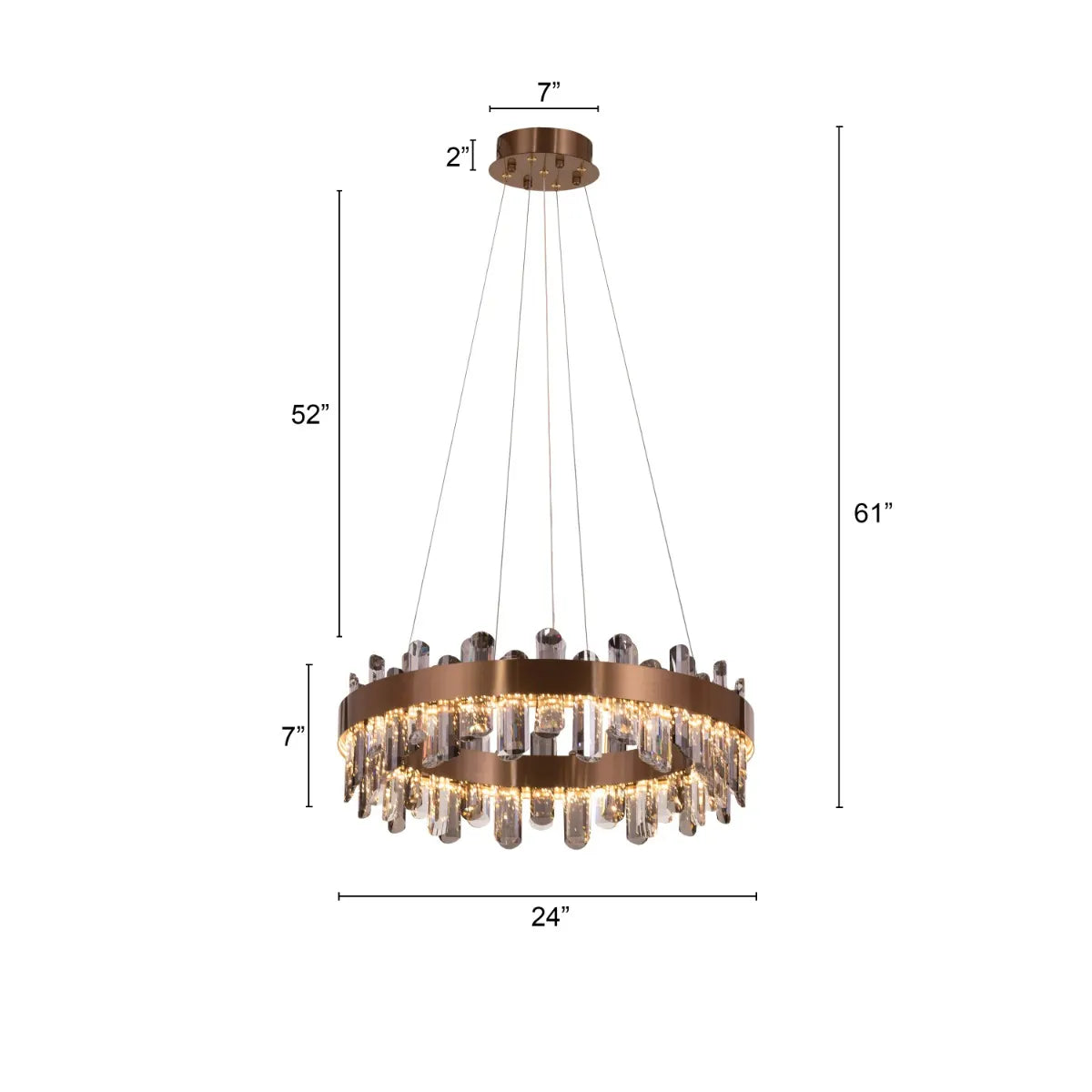 Large gold Start From Scratch round crystal chandelier illuminating a luxurious living room