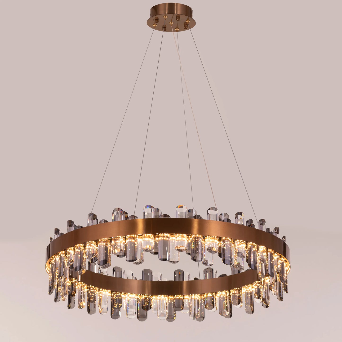Start From Scratch (Large, Gold, Dimmable LED with Remote Control) Round Crystal Chandelier