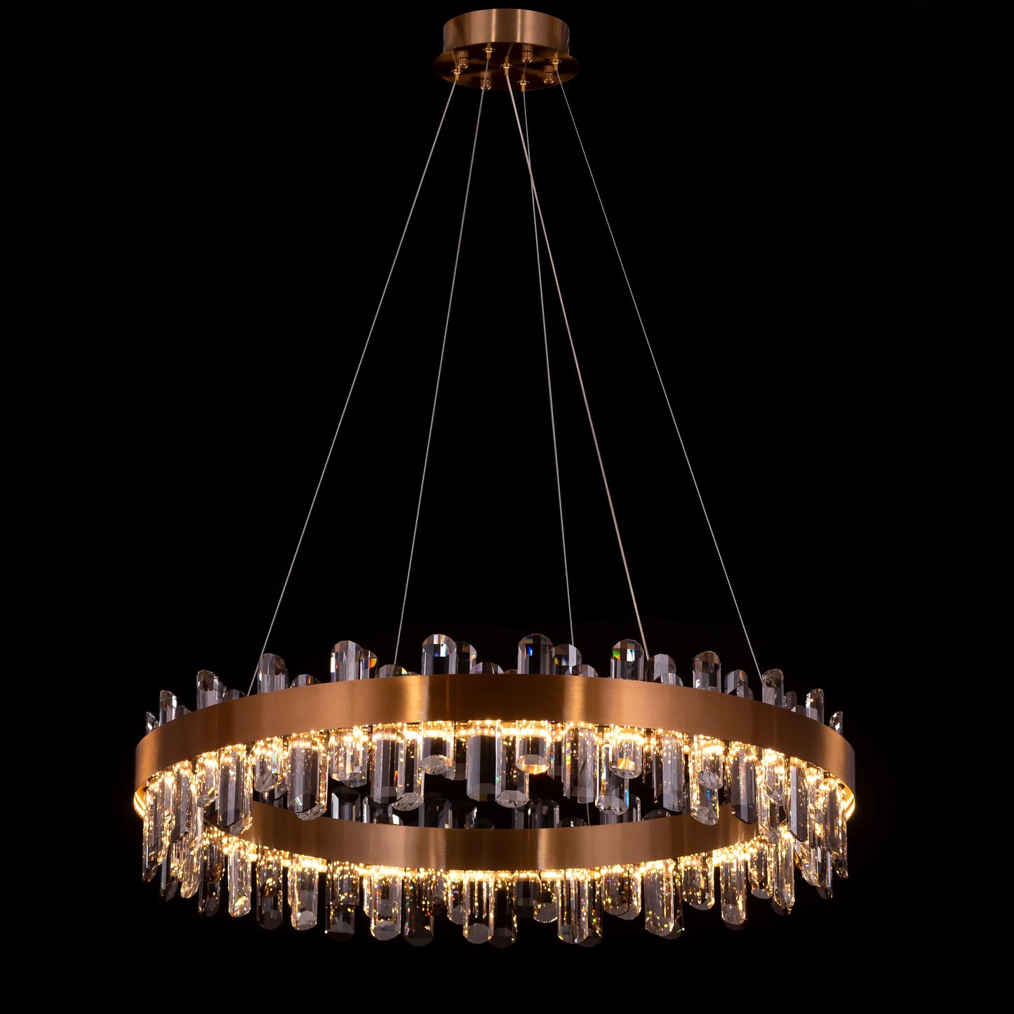 Start From Scratch (Large, Gold, Dimmable LED with Remote Control) Round Crystal Chandelier
