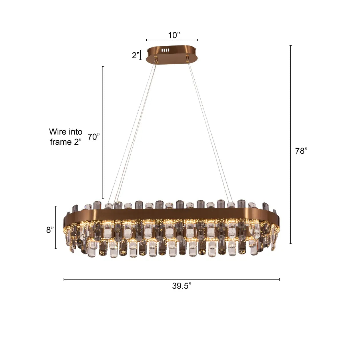 Luxurious gold-finished oval crystal chandelier with dimmable LED lighting