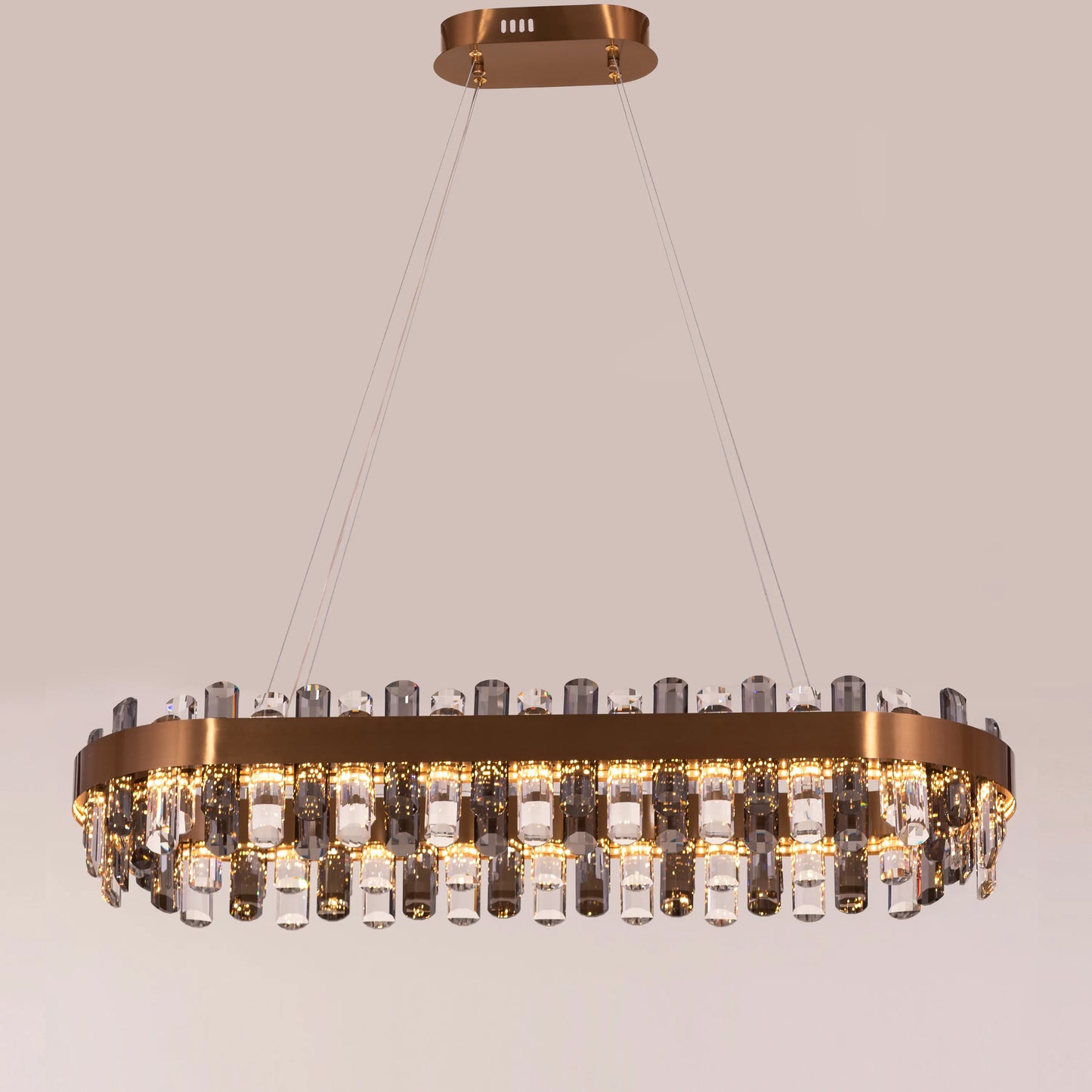 Start From Scratch (Large, Gold, Dimmable LED with Remote Control) Oval Crystal Chandelier