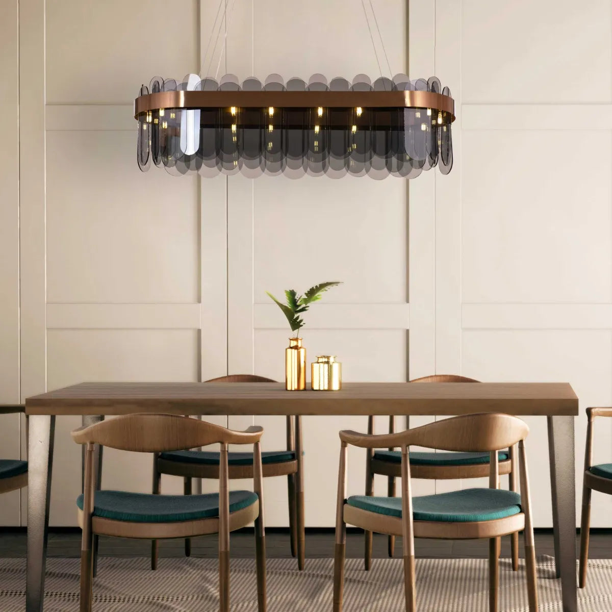 Join The Party Oval Chandelier with crystal accents and sleek metallic finish.