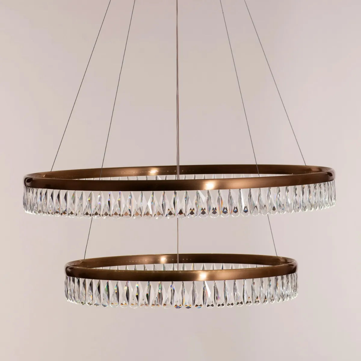 Through The Fire (Large, Gold, Dimmable LED with Remote Control) 2- Layer Crystal Chandelier