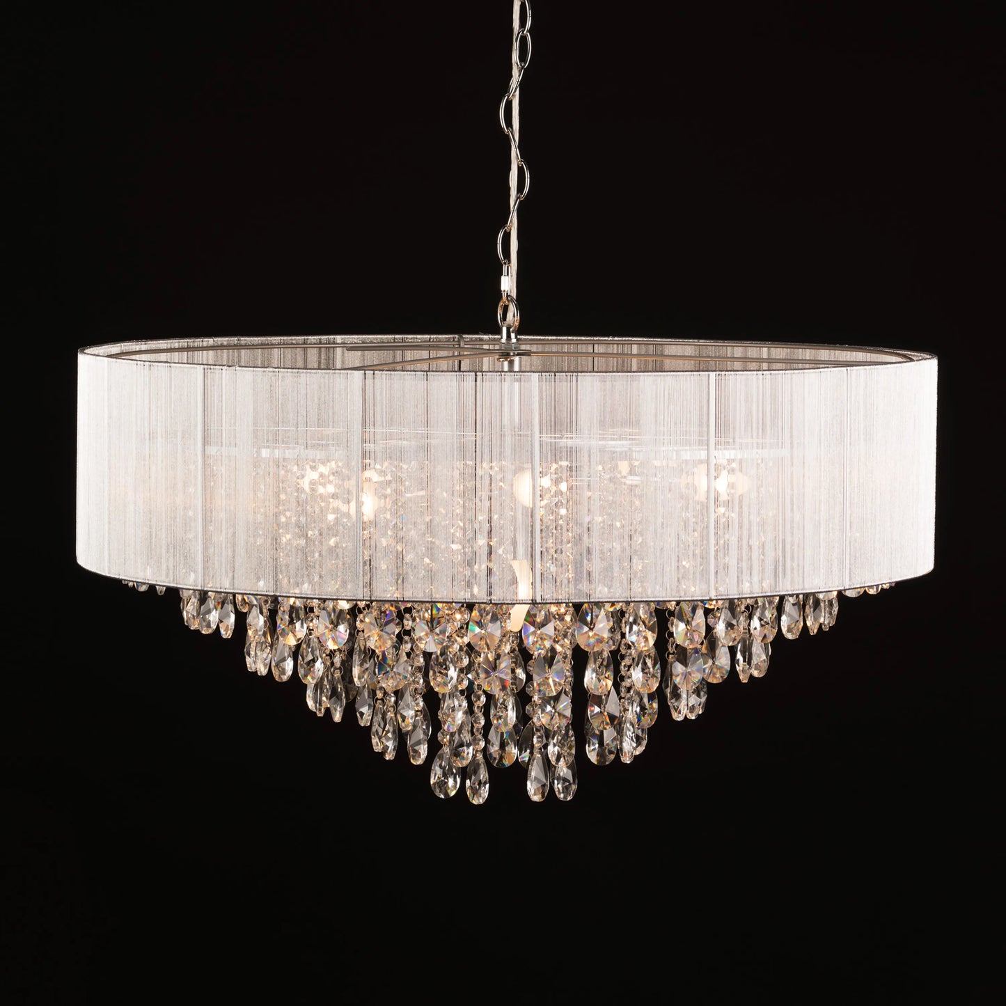 Drop Dead Gorgeous Crystal Chandelier with cascading layers of sparkling crystals.
