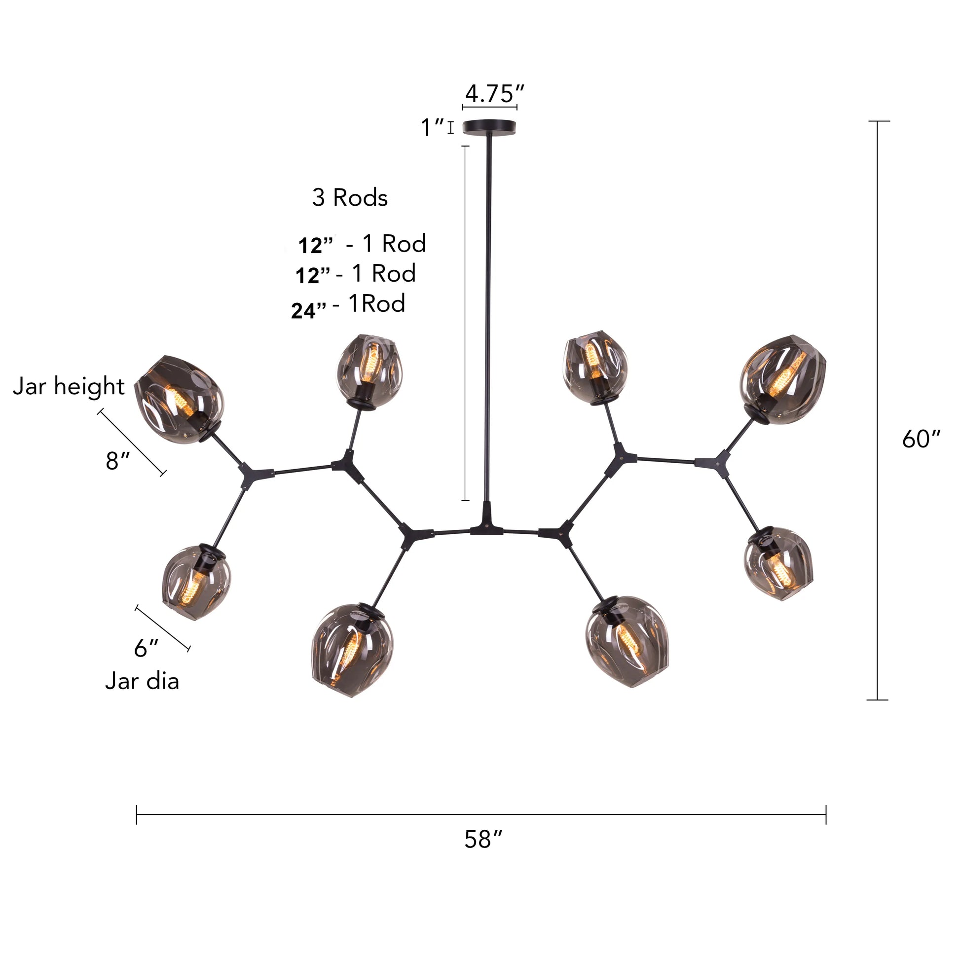 Games People Play (Large, Black, Smokey Grey) Glass Chandelier illuminating a stylish dining room