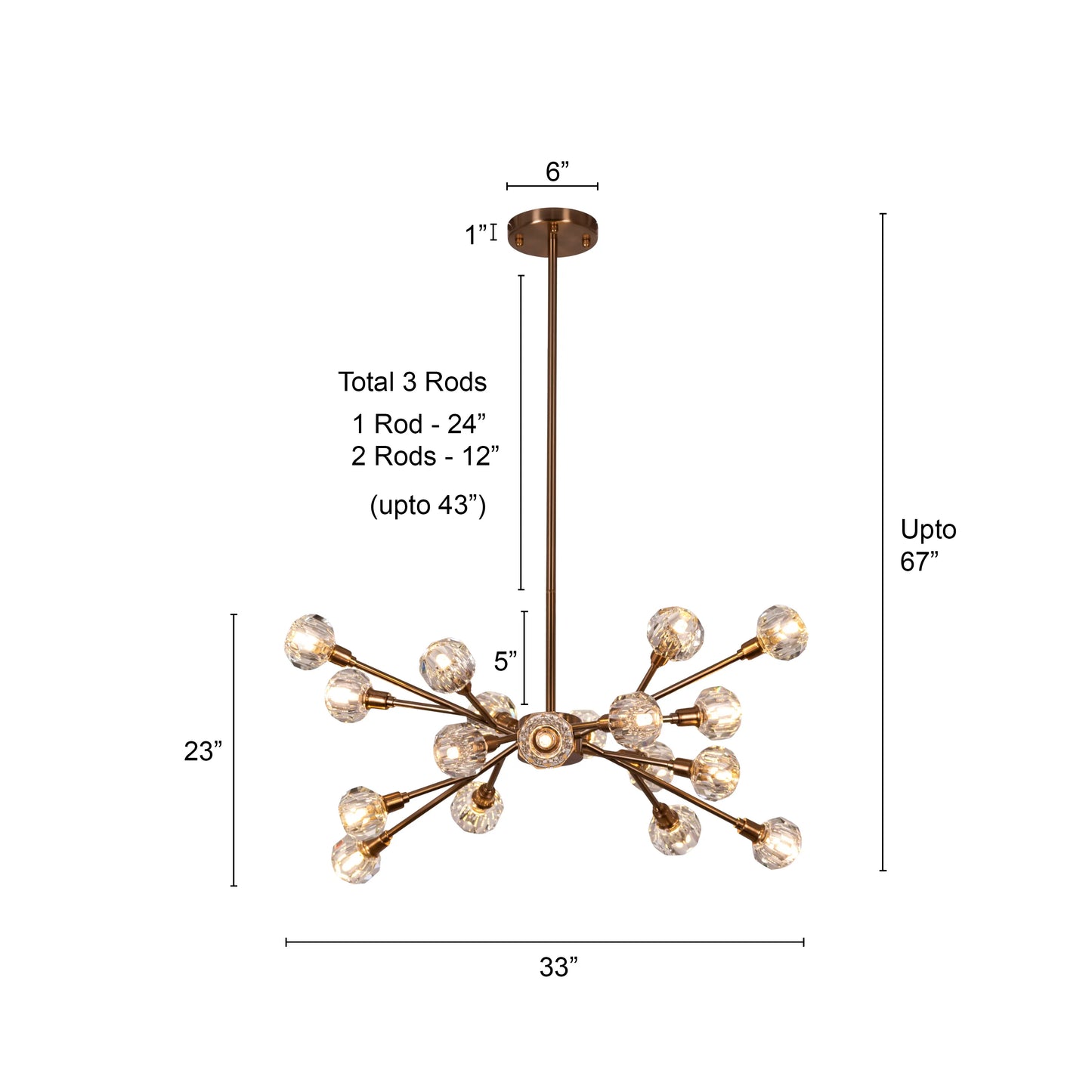 Queen's Necklace medium gold and crystal chandelier illuminating an elegant dining room with its warm, sparkling glow