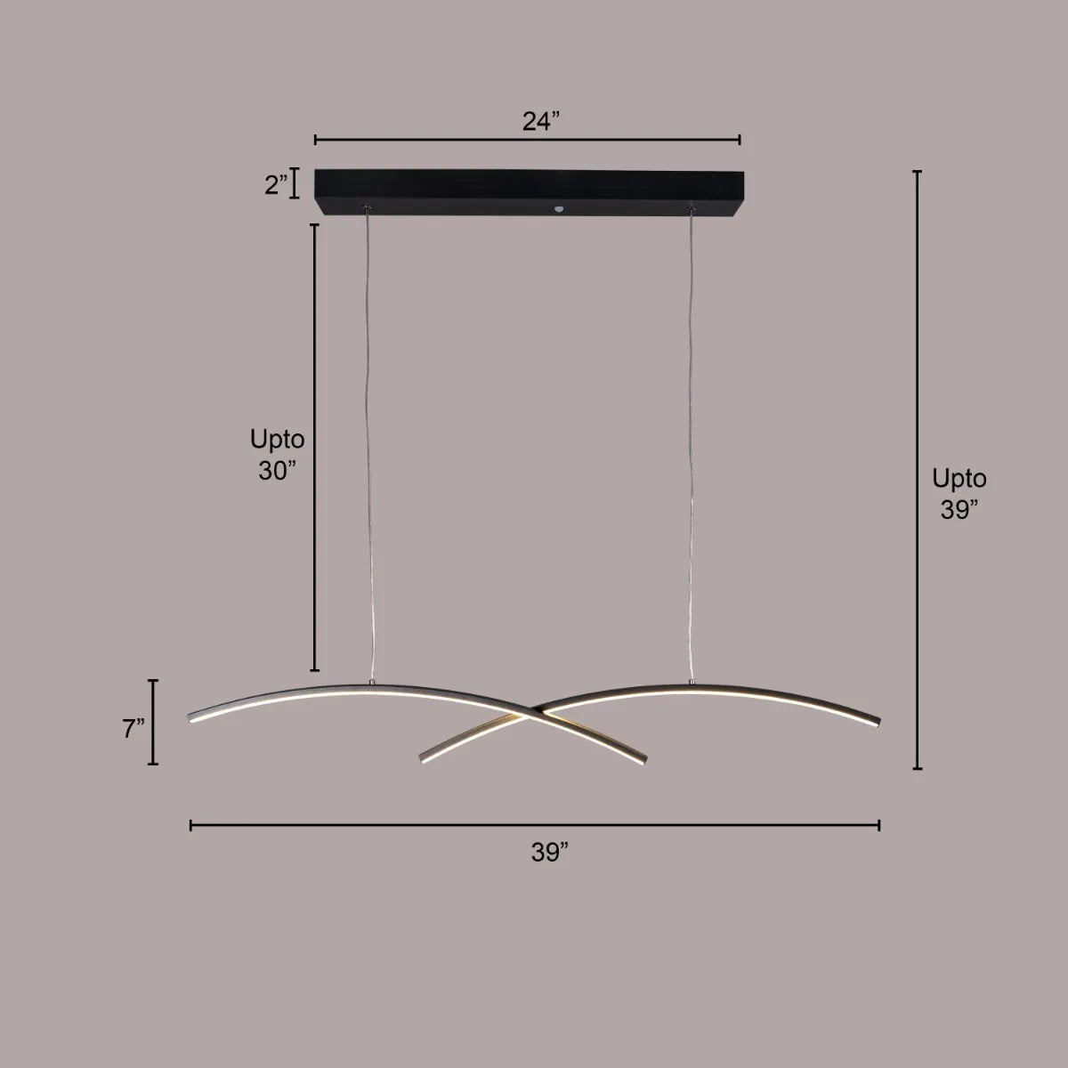 Large black Half Mast chandelier with sleek design and dimmable LED lights