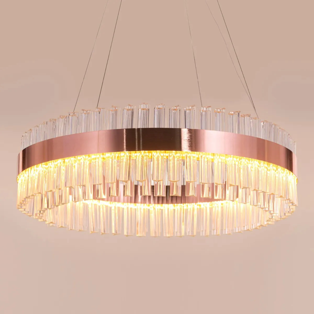 Lighting Up Lisbon Crystal Chandelier illuminating a stylish dining room.