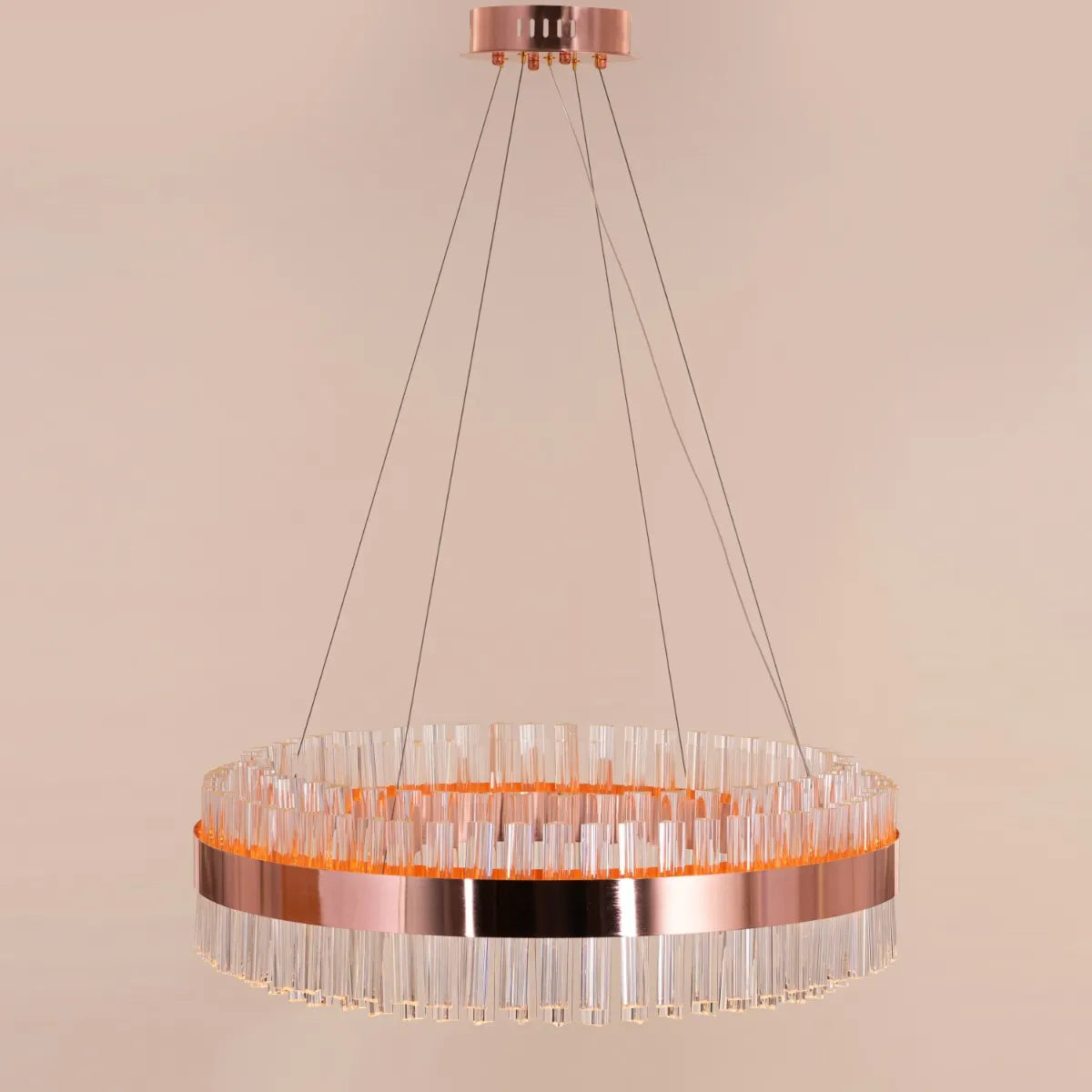 Lighting Up Lisbon Crystal Chandelier illuminating a stylish dining room.