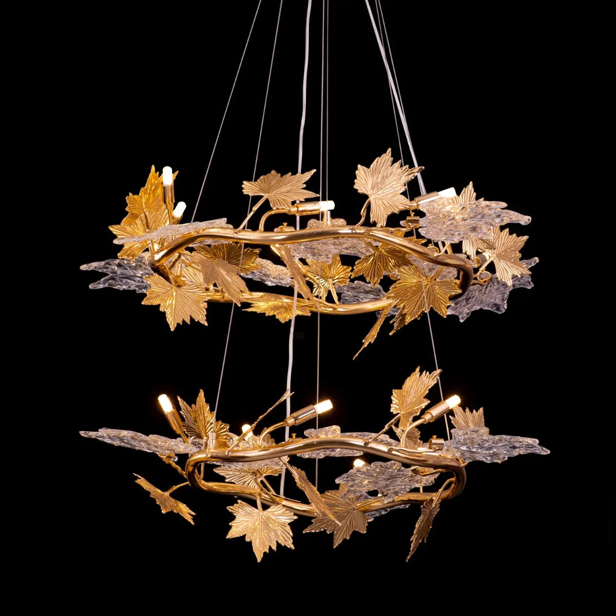 Falling For Flowers (Large, Gold) 1,2-Layer Tree Branch Crystal Chandelier