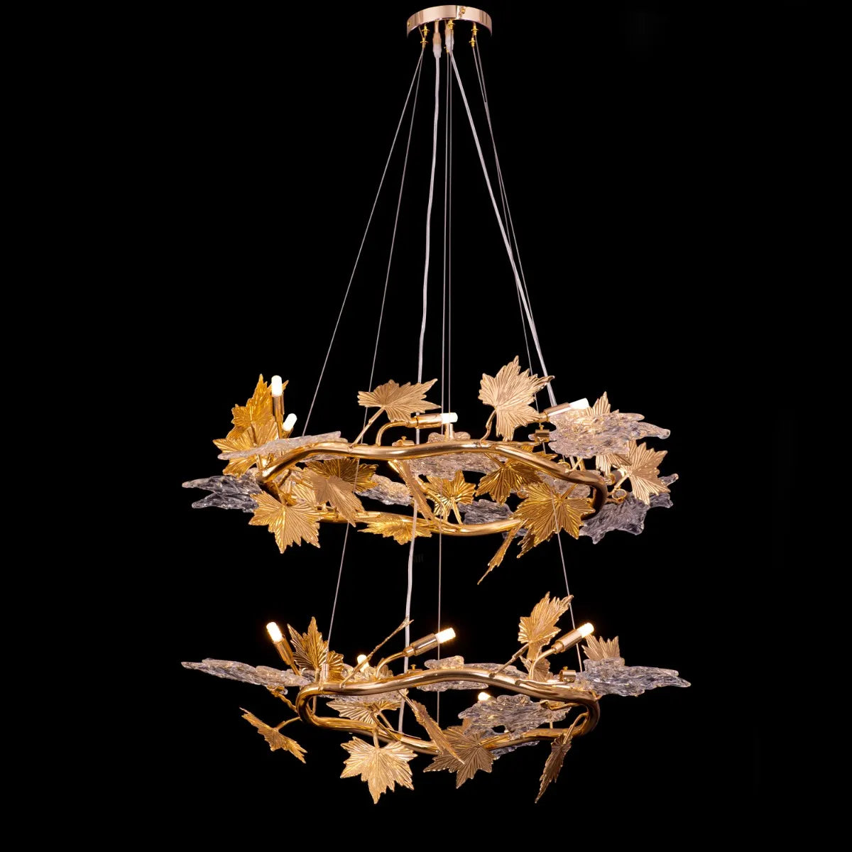 Falling For Flowers (Large, Gold) 1,2-Layer Tree Branch Crystal Chandelier