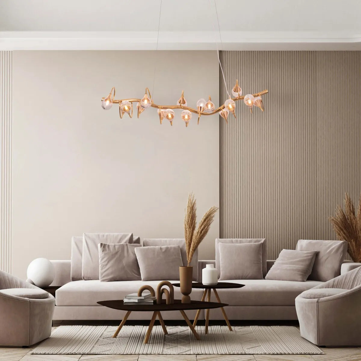 Fields Forever (Large, Gold) Tree Branch Bubble Glass Chandelier