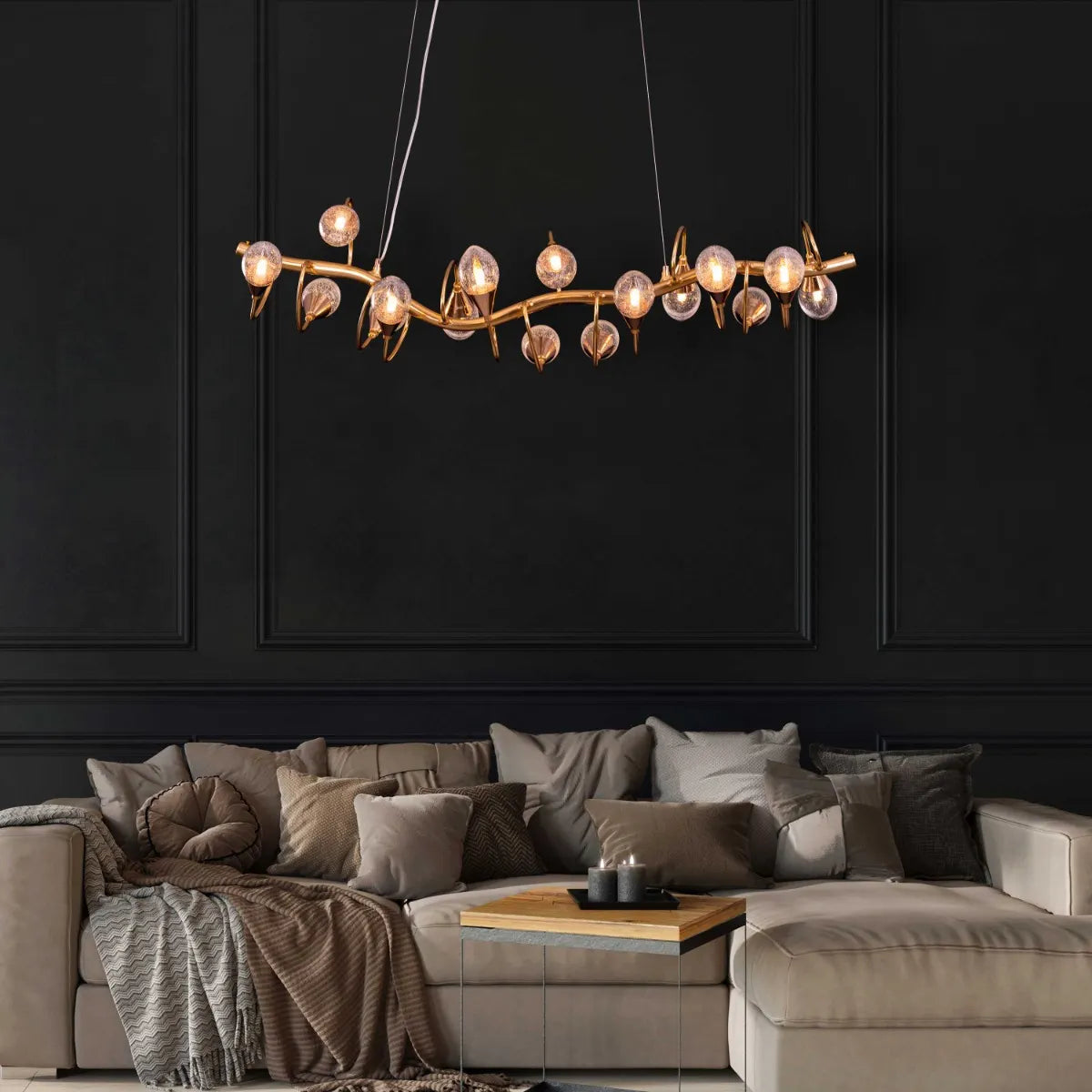 Fields Forever (Large, Gold) Tree Branch Bubble Glass Chandelier