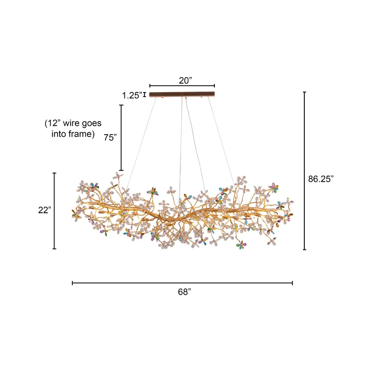 Elegant Daylight Fades Tree Branch Crystal Chandelier illuminating a modern dining room.