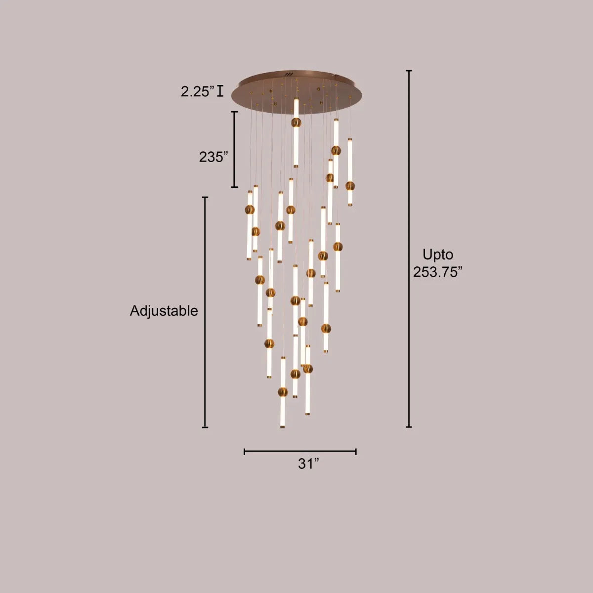 Left On Read double height glass chandelier illuminating a spacious living room