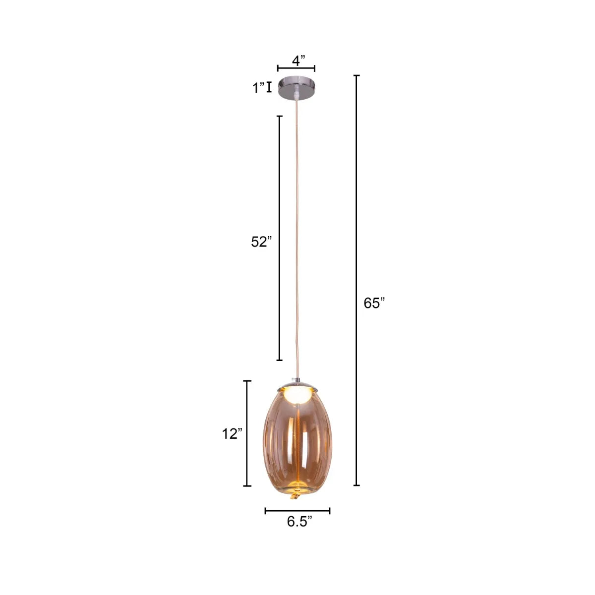 Stylish Amber Glass Pendant Light with Energy-Efficient Built-In LED