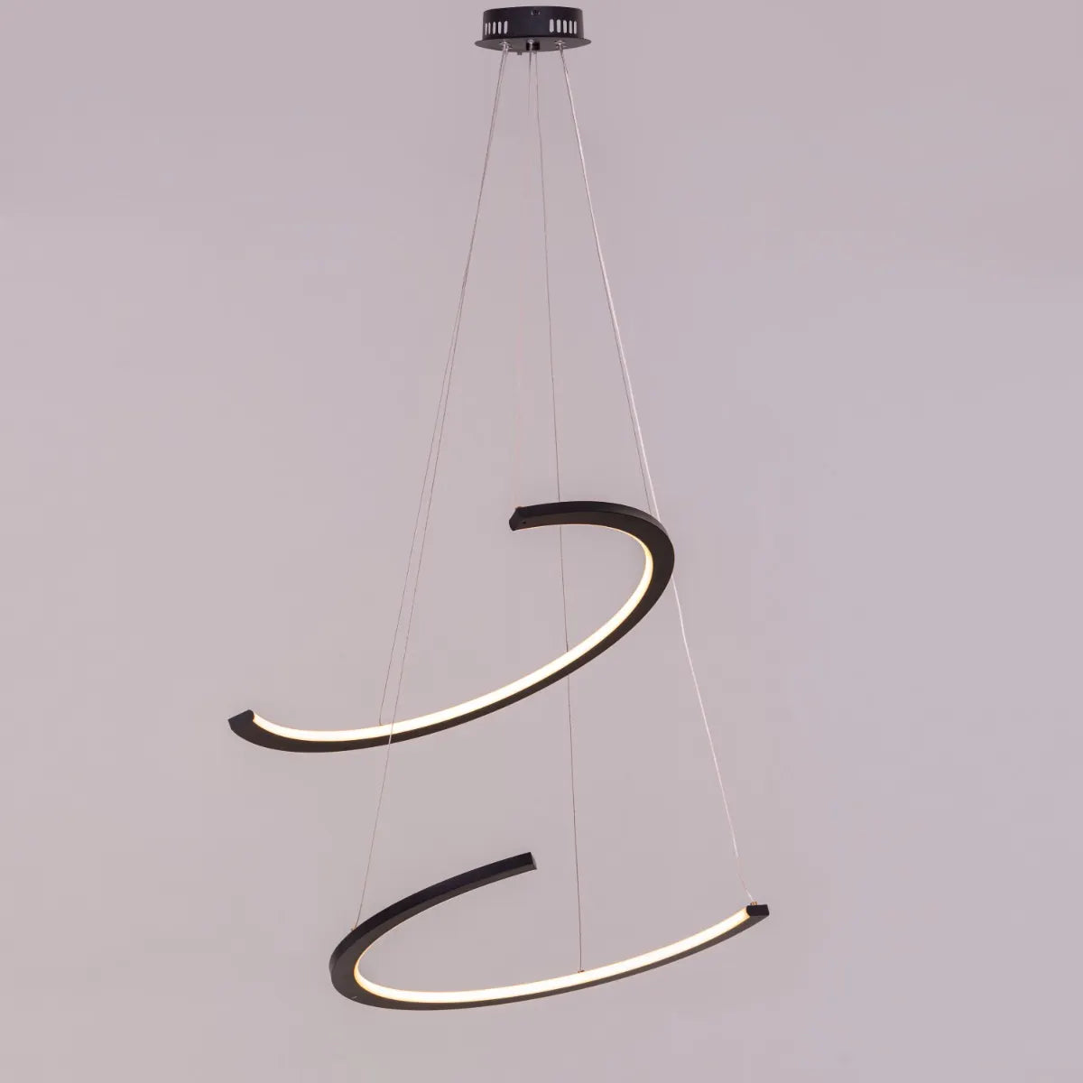 Black geometric LED chandelier with clean lines and modern design