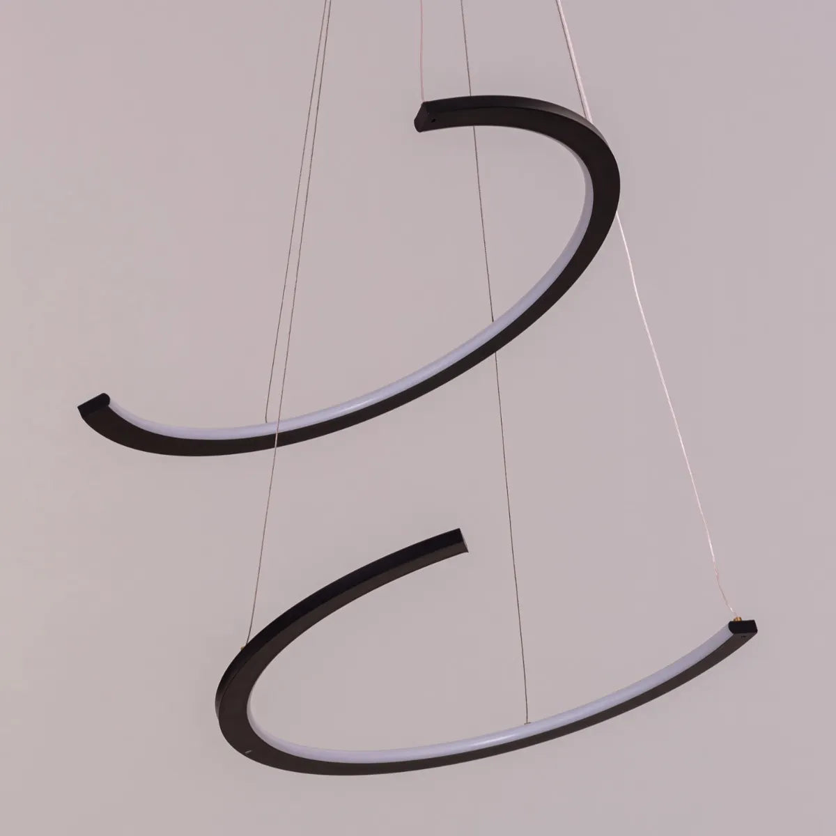 Black geometric LED chandelier with clean lines and modern design