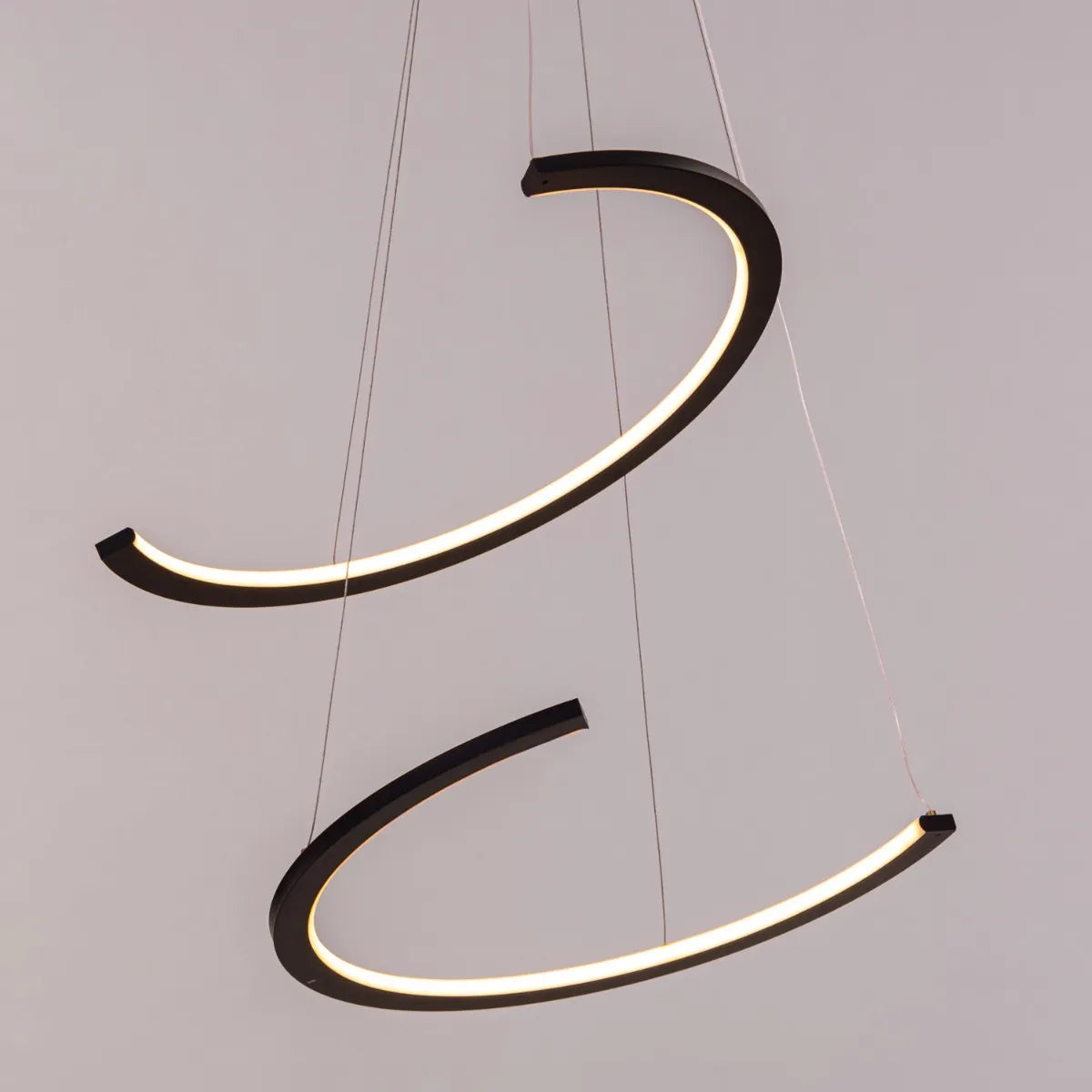 Black geometric LED chandelier with clean lines and modern design