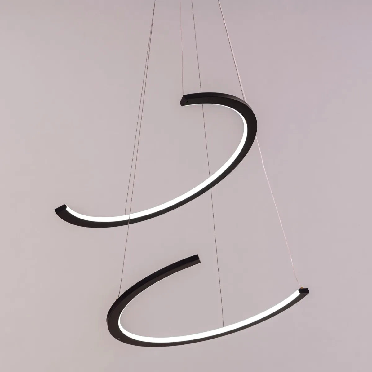 Black geometric LED chandelier with clean lines and modern design