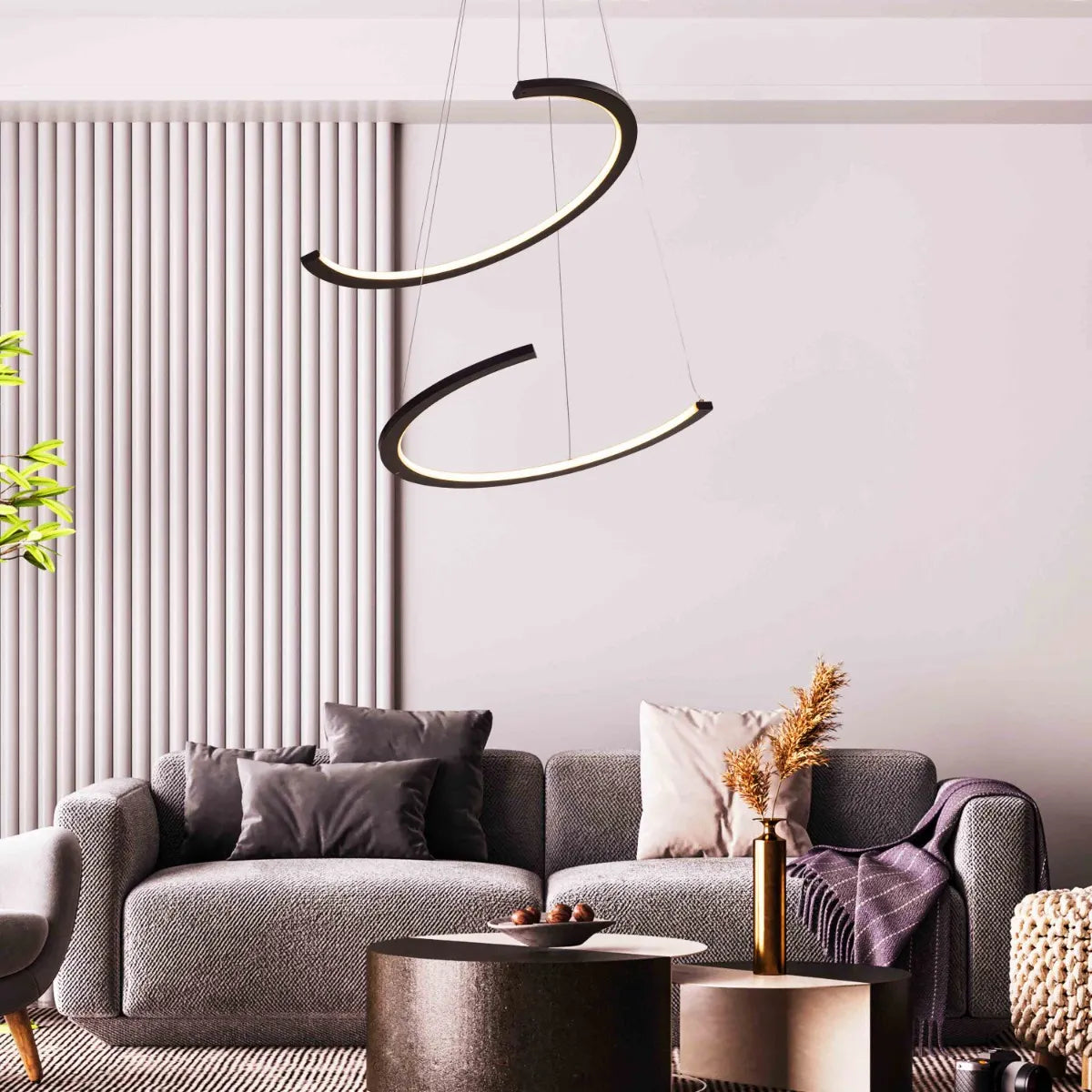 Black geometric LED chandelier with clean lines and modern design