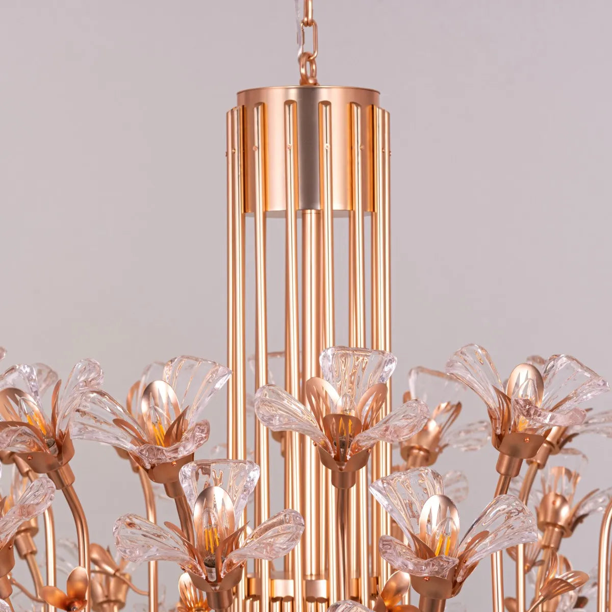 Large gold crystal chandelier with multiple tiers of luxurious sparkle