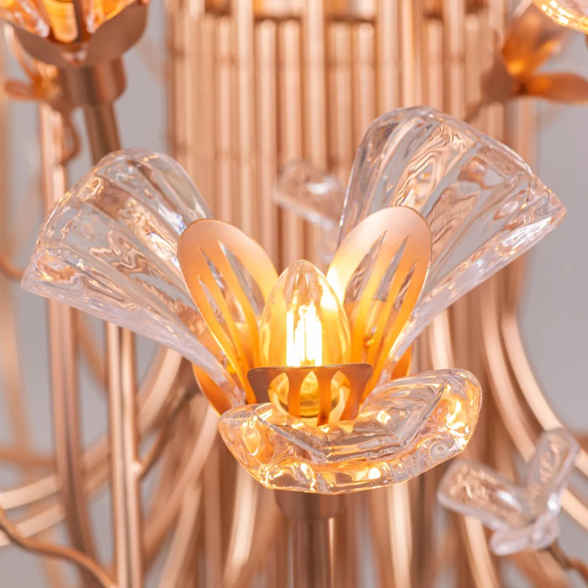 Large gold crystal chandelier with multiple tiers of luxurious sparkle