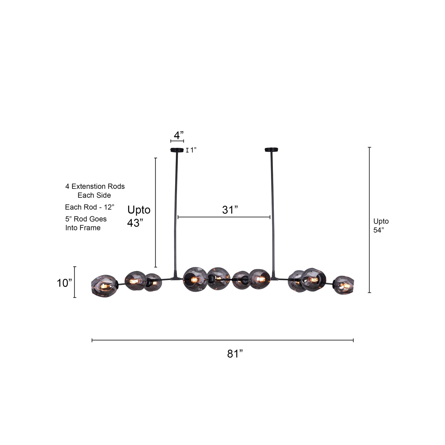 Games People Play (Large, Black, Smokey Grey) Glass Chandelier illuminating a stylish dining room