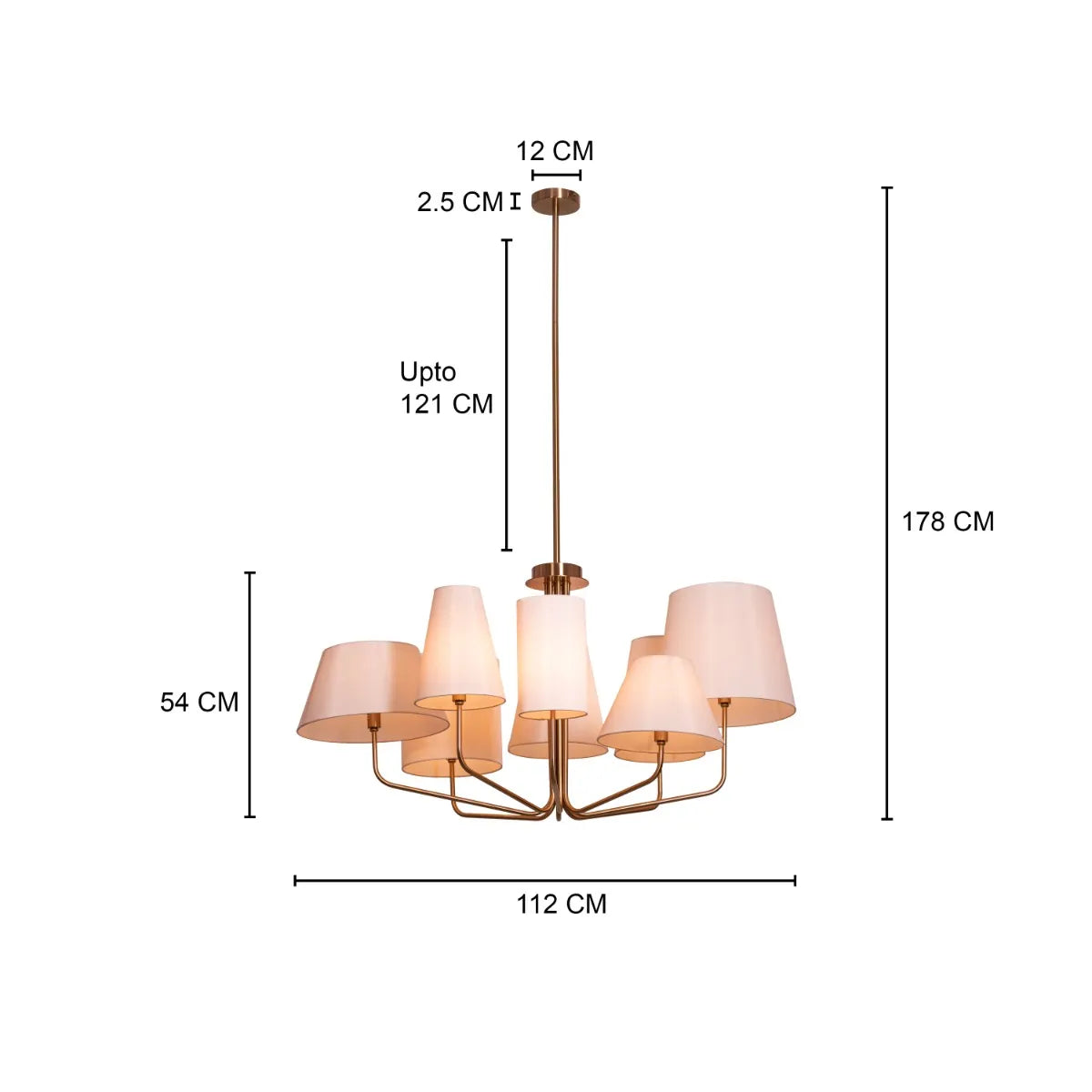 Large gold and beige fabric chandelier with layered shades resembling fluttering pages