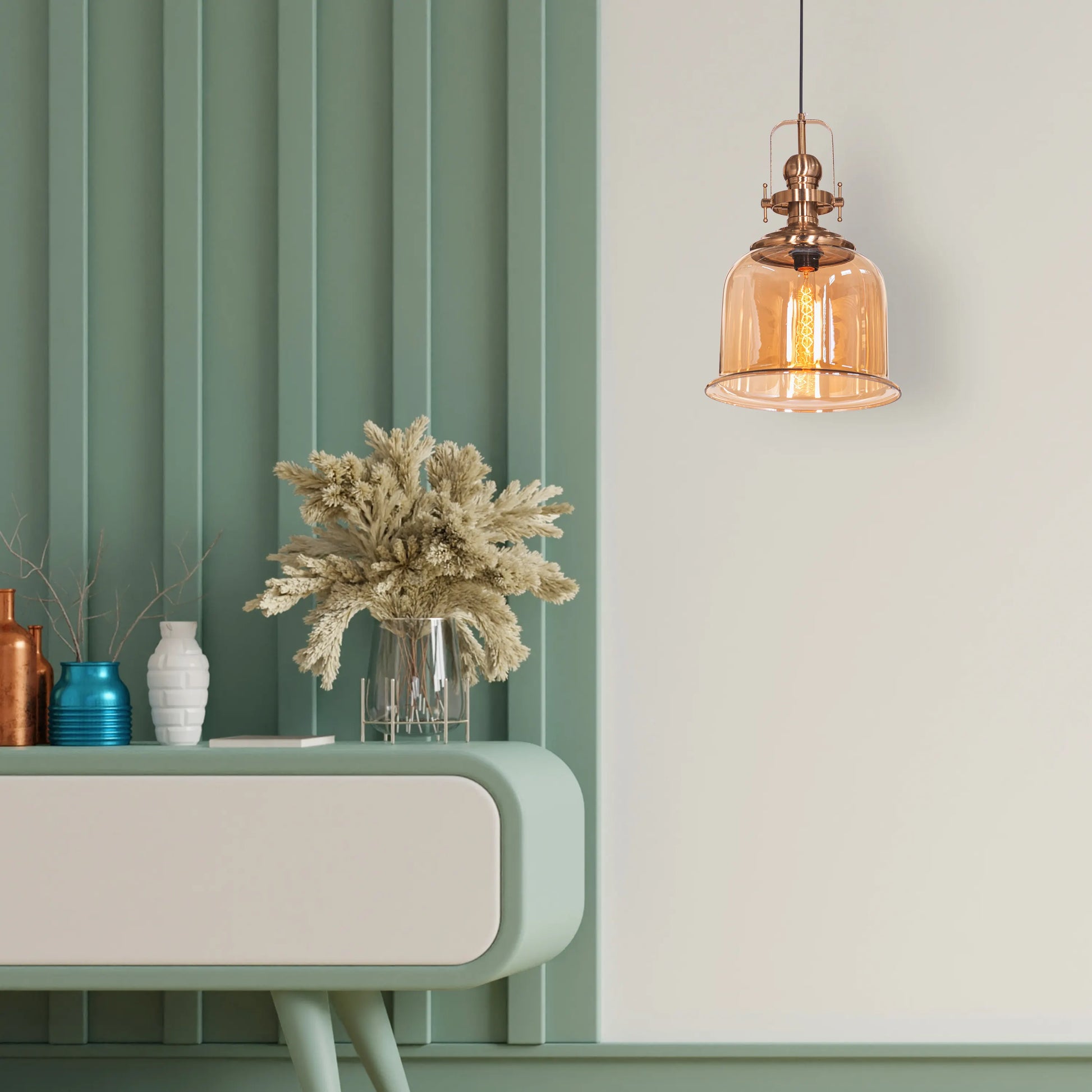 Sophisticated Amber Arcade Pendant Light Featuring Stunning Gold Accents and Amber Glass