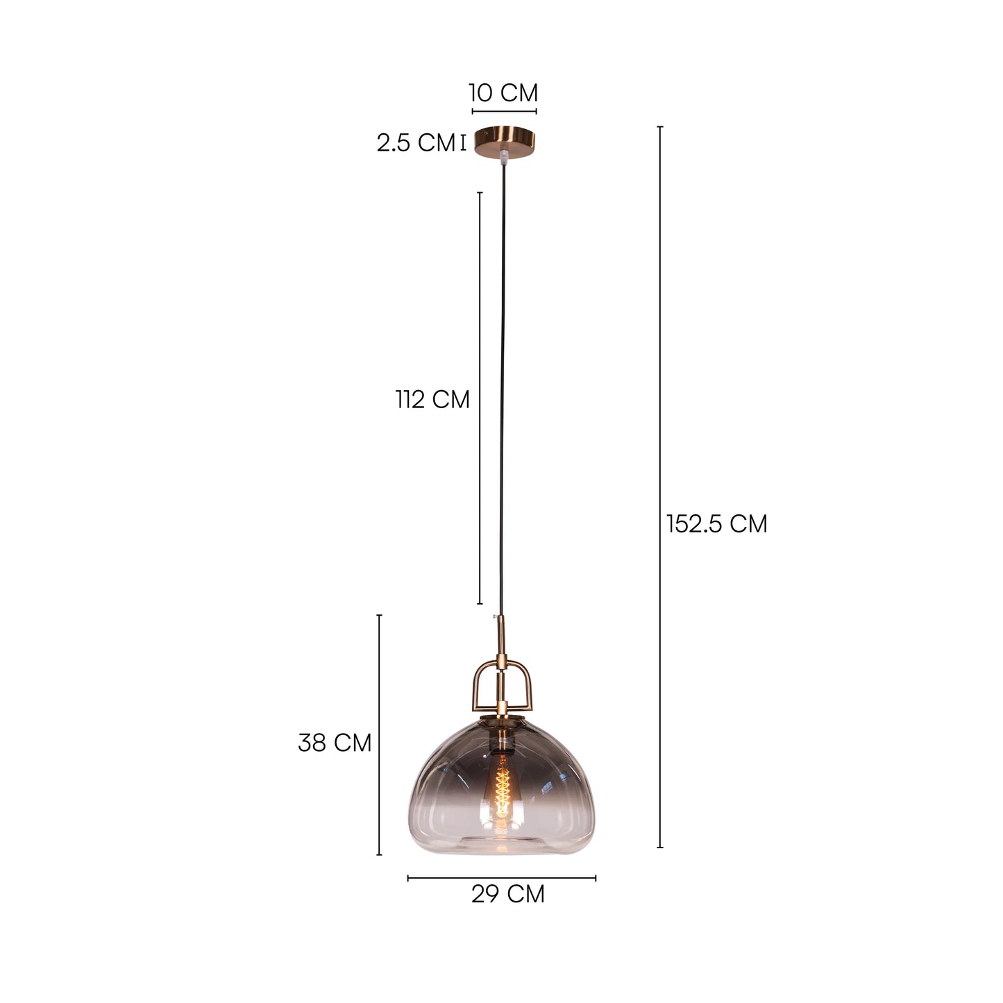 Stylish Nightlife Pendant Light in Clear Glass with Striking Gold and Smokey Grey Elements