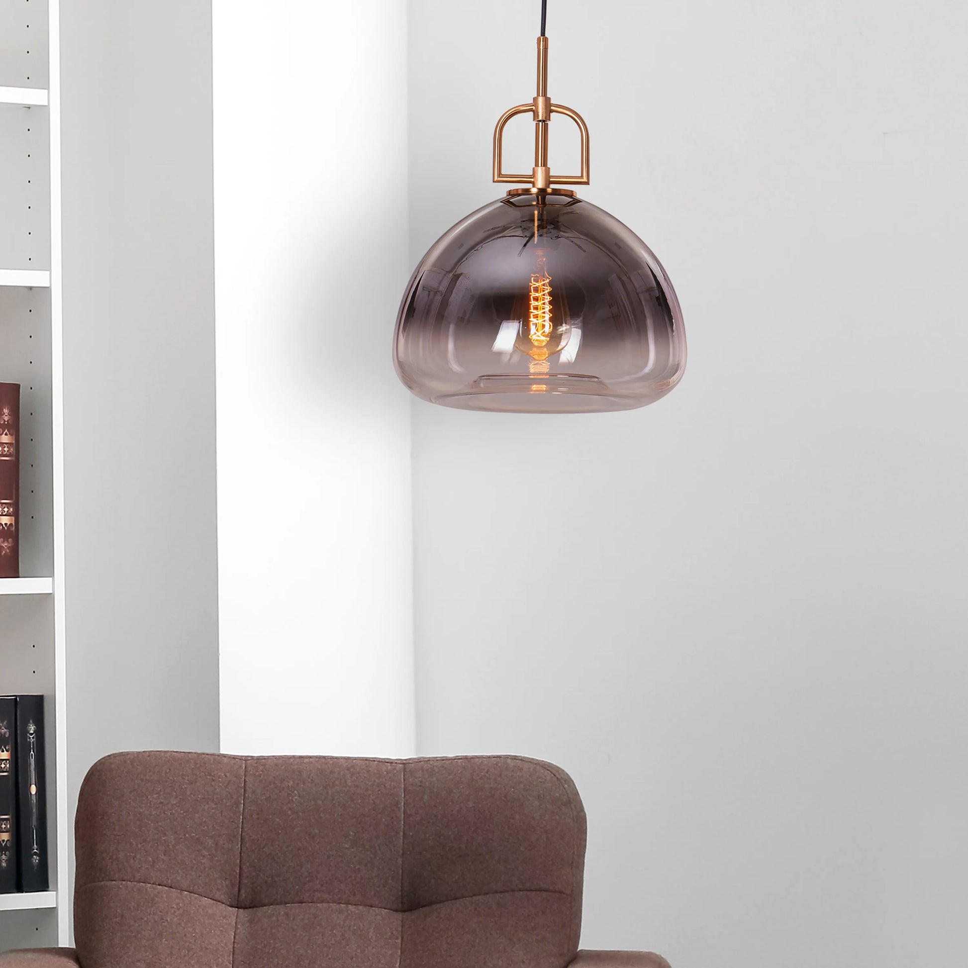 Stylish Nightlife Pendant Light in Clear Glass with Striking Gold and Smokey Grey Elements