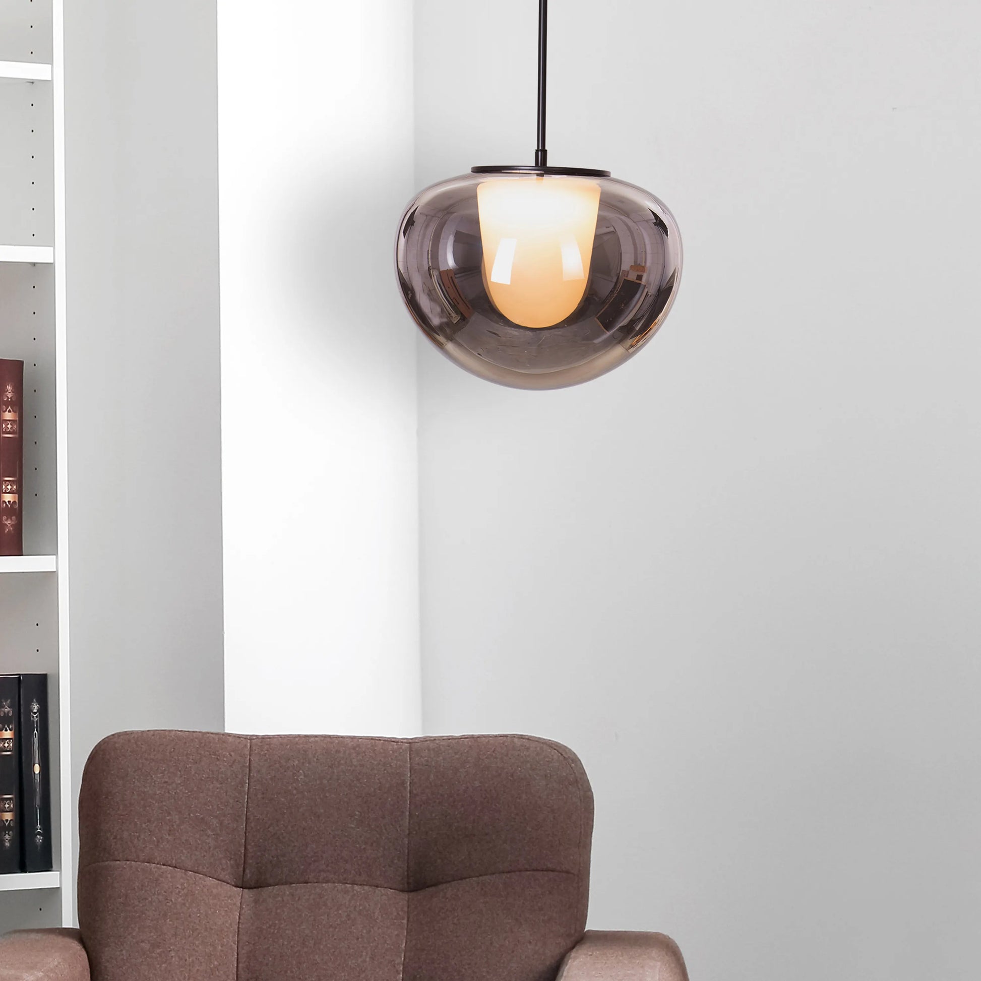 Modern Smoke Screen Pendant Light Combining Clear Glass with Smokey Grey, Black, and Adjustable 3-Color LED