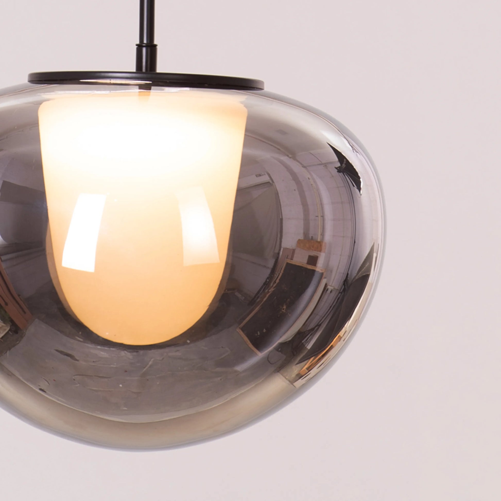 Modern Smoke Screen Pendant Light Combining Clear Glass with Smokey Grey, Black, and Adjustable 3-Color LED